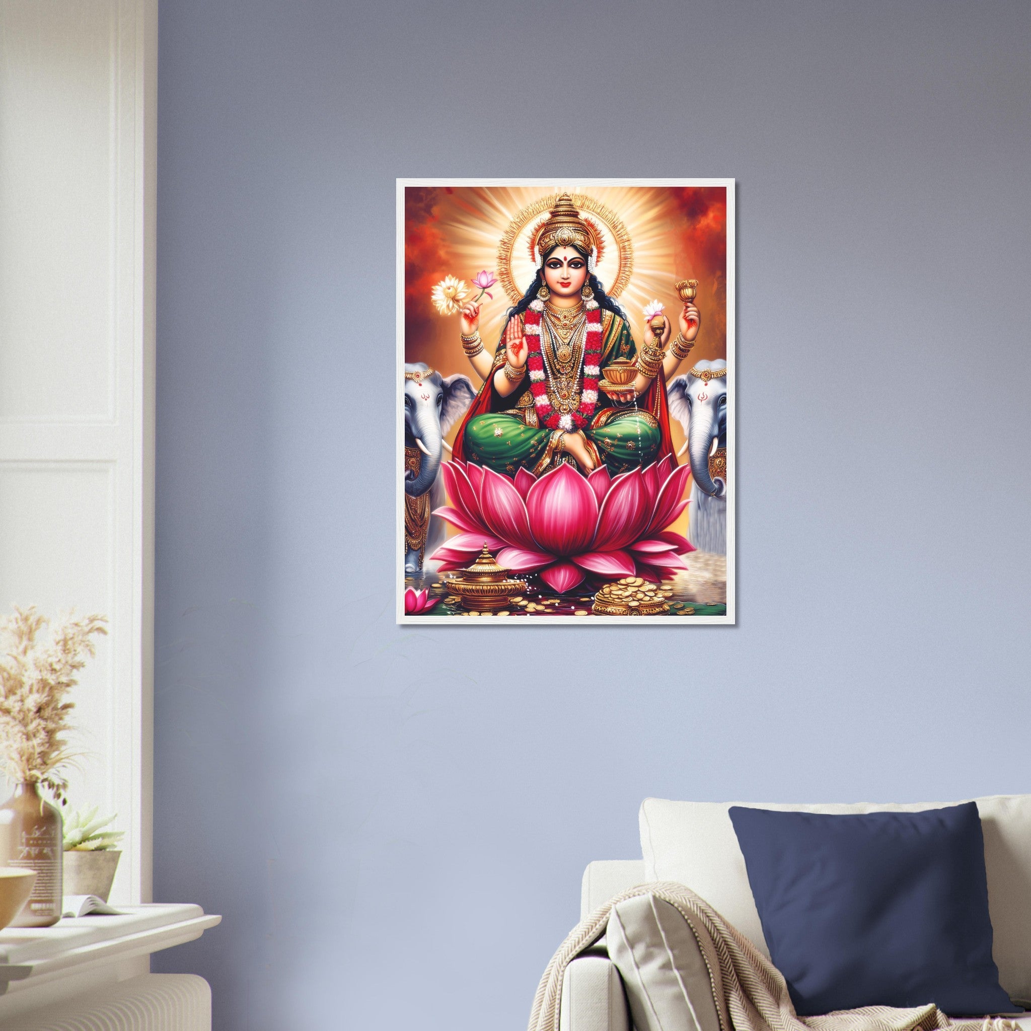 Divine Lakshmi Goddess of Wealth Framed Print, Hindu Deity Home Decor - WallArtPrints4U