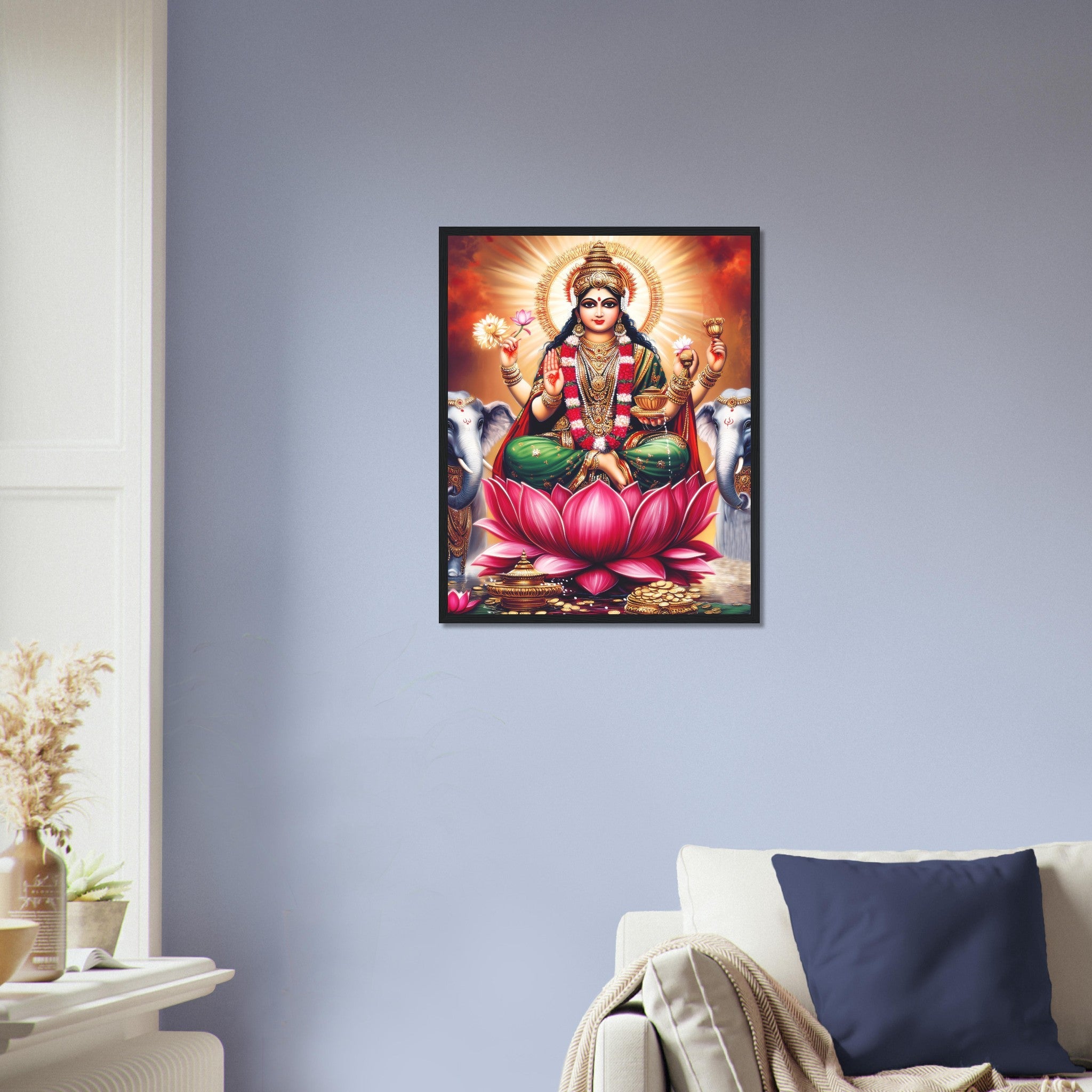 Divine Lakshmi Goddess of Wealth Framed Print, Hindu Deity Home Decor - WallArtPrints4U