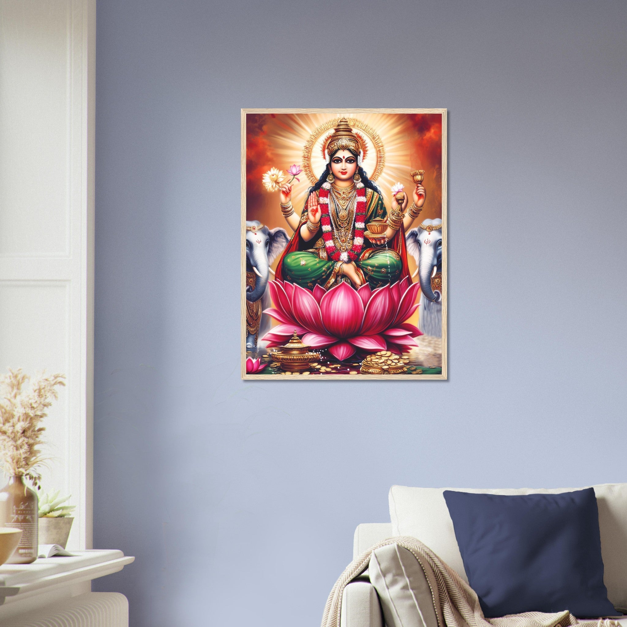 Divine Lakshmi Goddess of Wealth Framed Print, Hindu Deity Home Decor - WallArtPrints4U