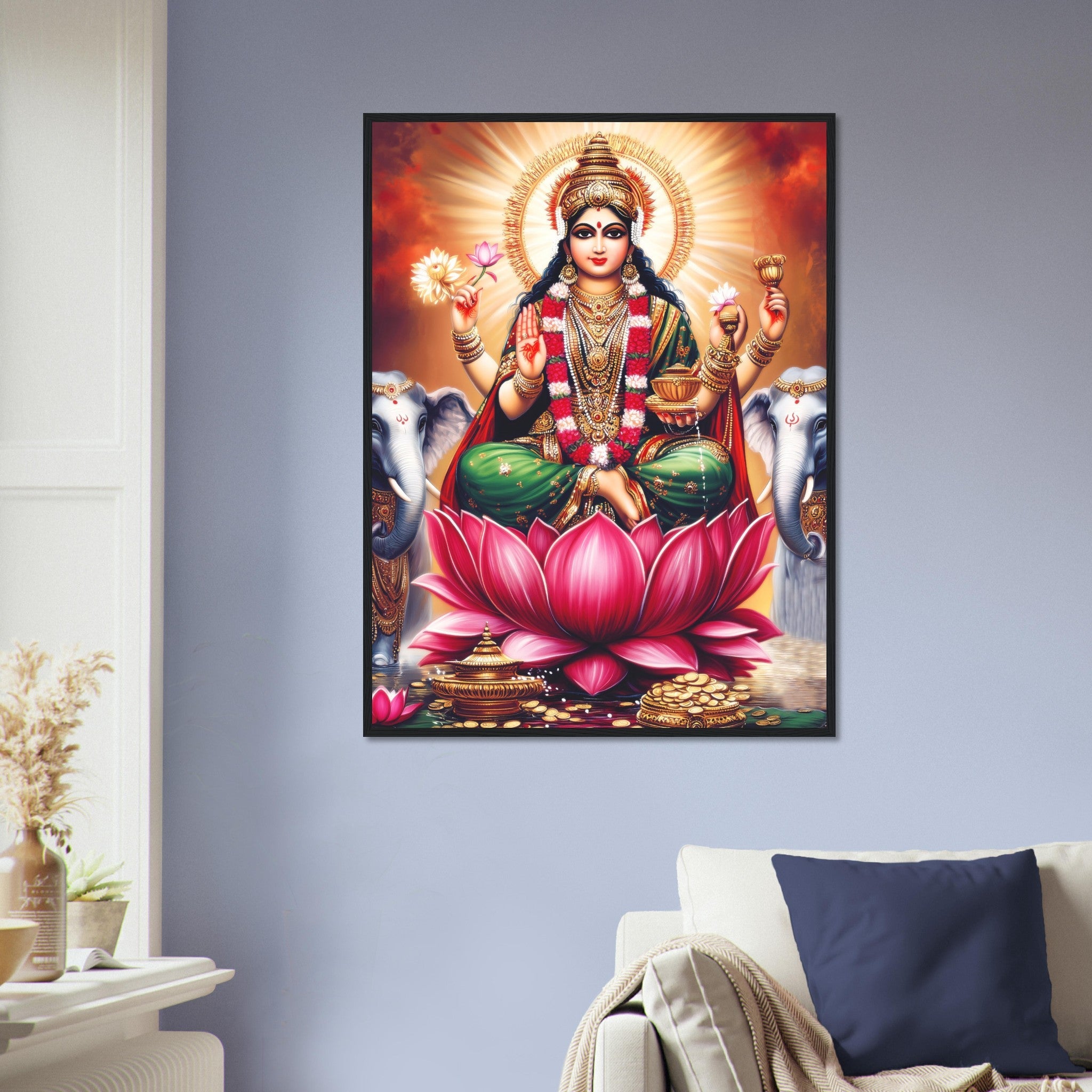 Divine Lakshmi Goddess of Wealth Framed Print, Hindu Deity Home Decor - WallArtPrints4U