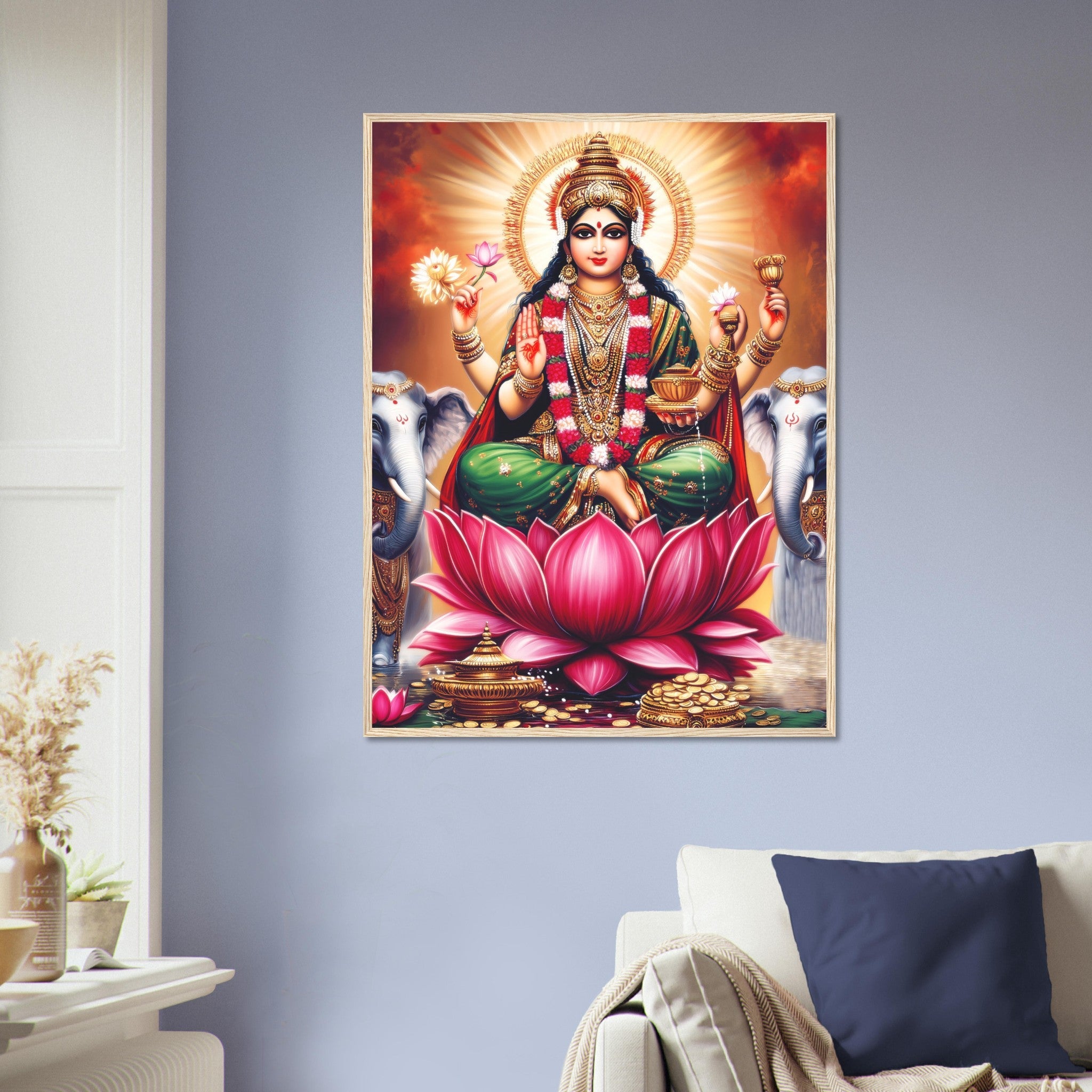 Divine Lakshmi Goddess of Wealth Framed Print, Hindu Deity Home Decor - WallArtPrints4U