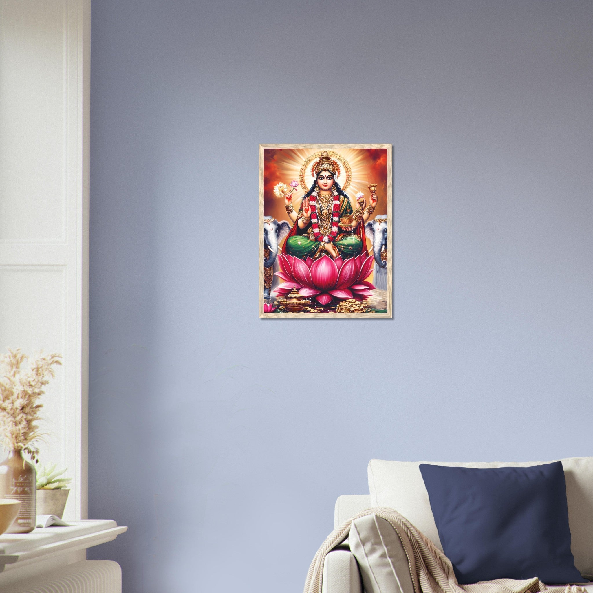 Divine Lakshmi Goddess of Wealth Framed Print, Hindu Deity Home Decor - WallArtPrints4U