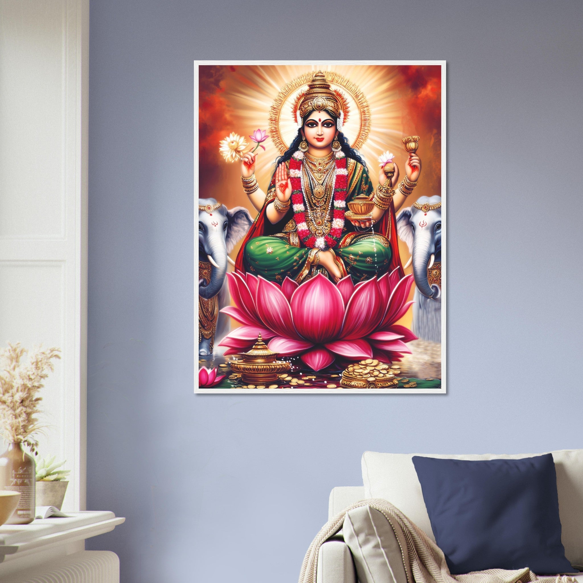 Divine Lakshmi Goddess of Wealth Framed Print, Hindu Deity Home Decor - WallArtPrints4U