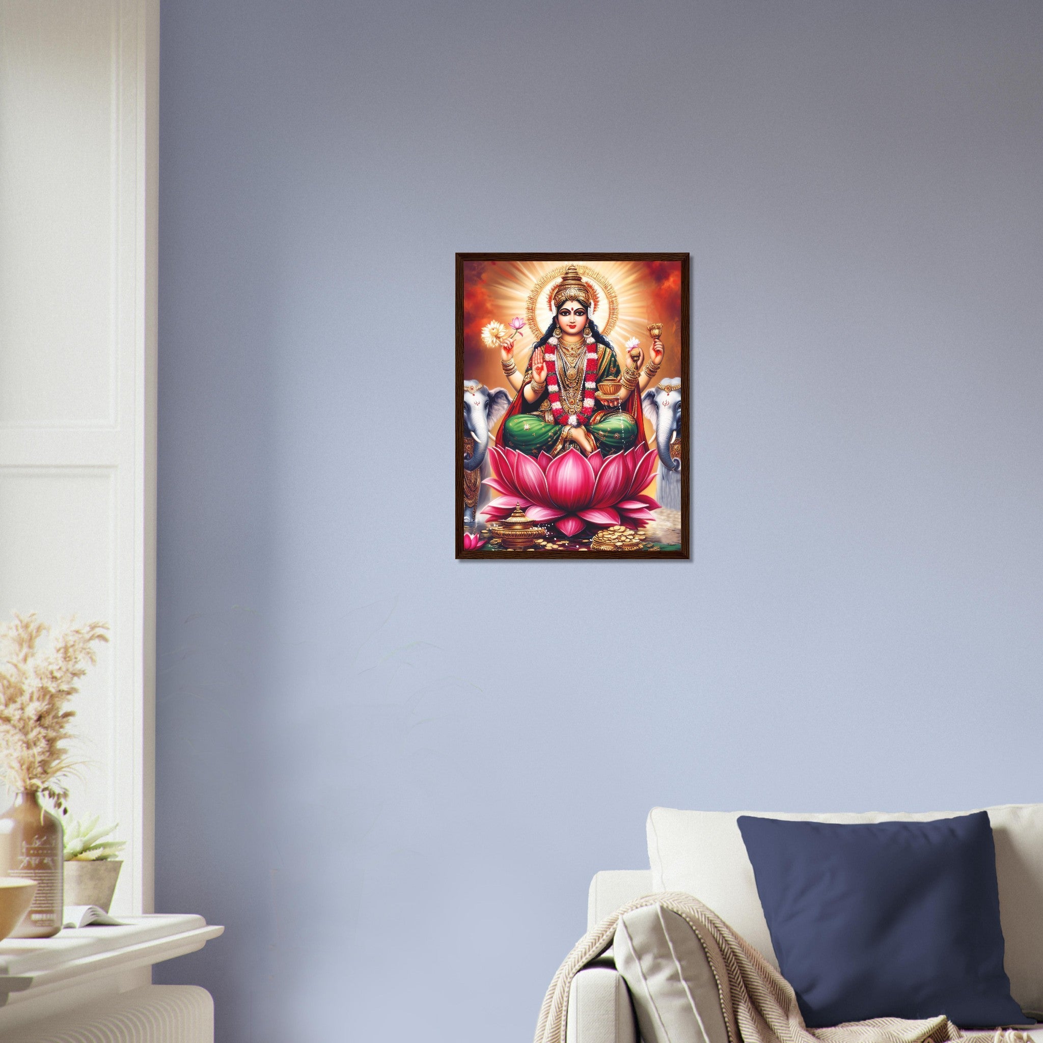 Divine Lakshmi Goddess of Wealth Framed Print, Hindu Deity Home Decor - WallArtPrints4U