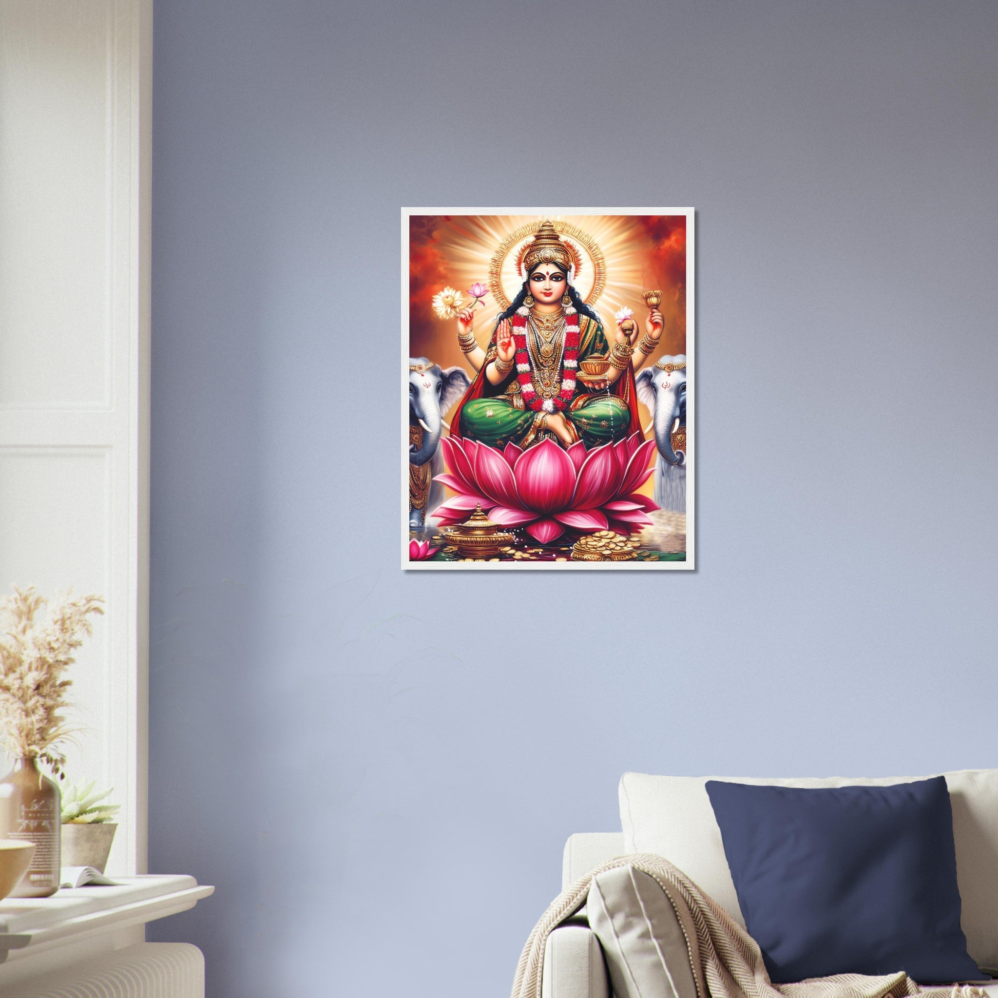 Divine Lakshmi Goddess of Wealth Framed Print, Hindu Deity Home Decor - WallArtPrints4U