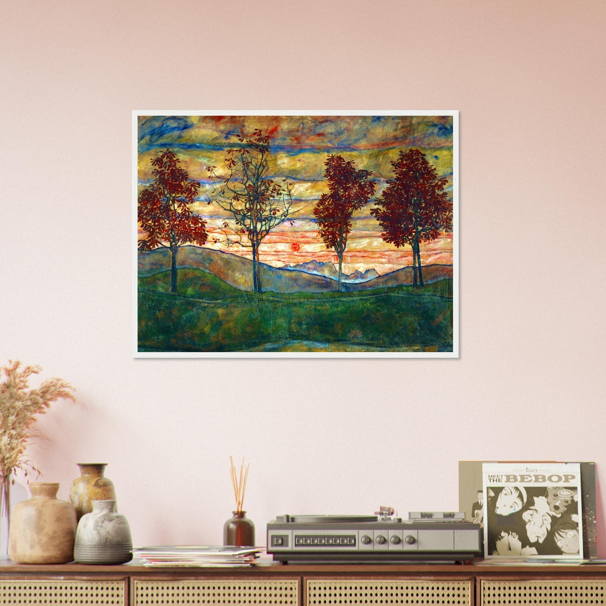 Egon Schiele Framed Print, Landscape Print, Four Trees Vintage Print 1917 - WallArtPrints4U