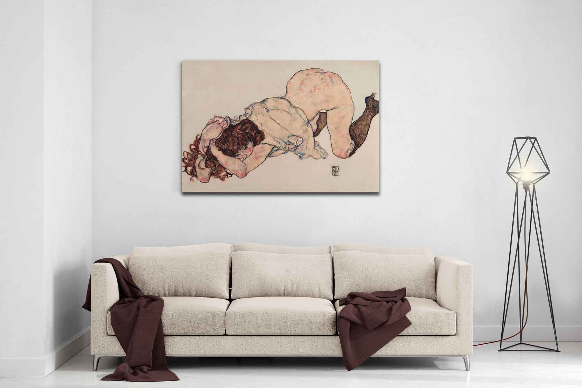 Egon Schiele Kneeling Woman Bold Expressionist Art Canvas Wall Decor - WallArtPrints4U