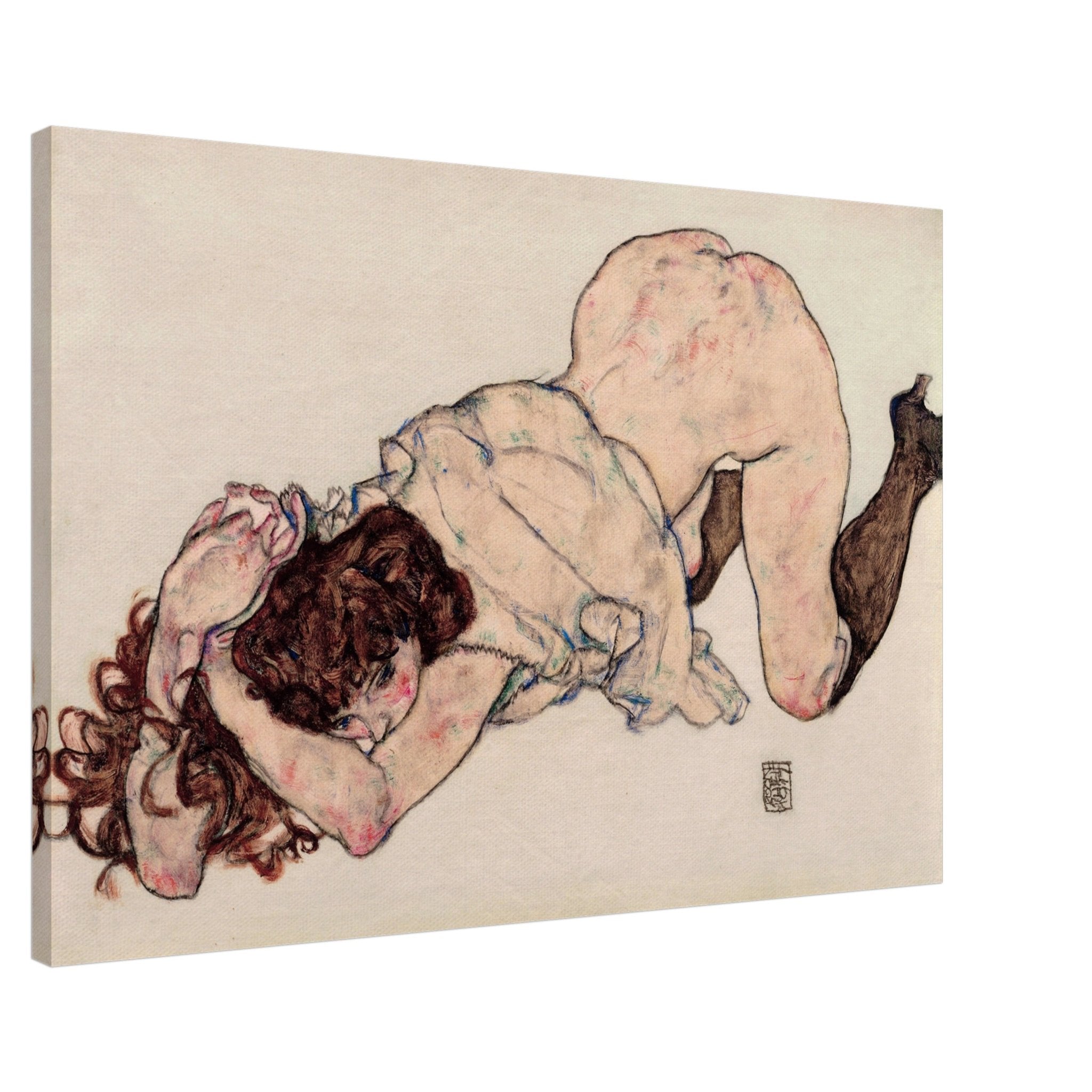 Egon Schiele Kneeling Woman Bold Expressionist Art Canvas Wall Decor - WallArtPrints4U