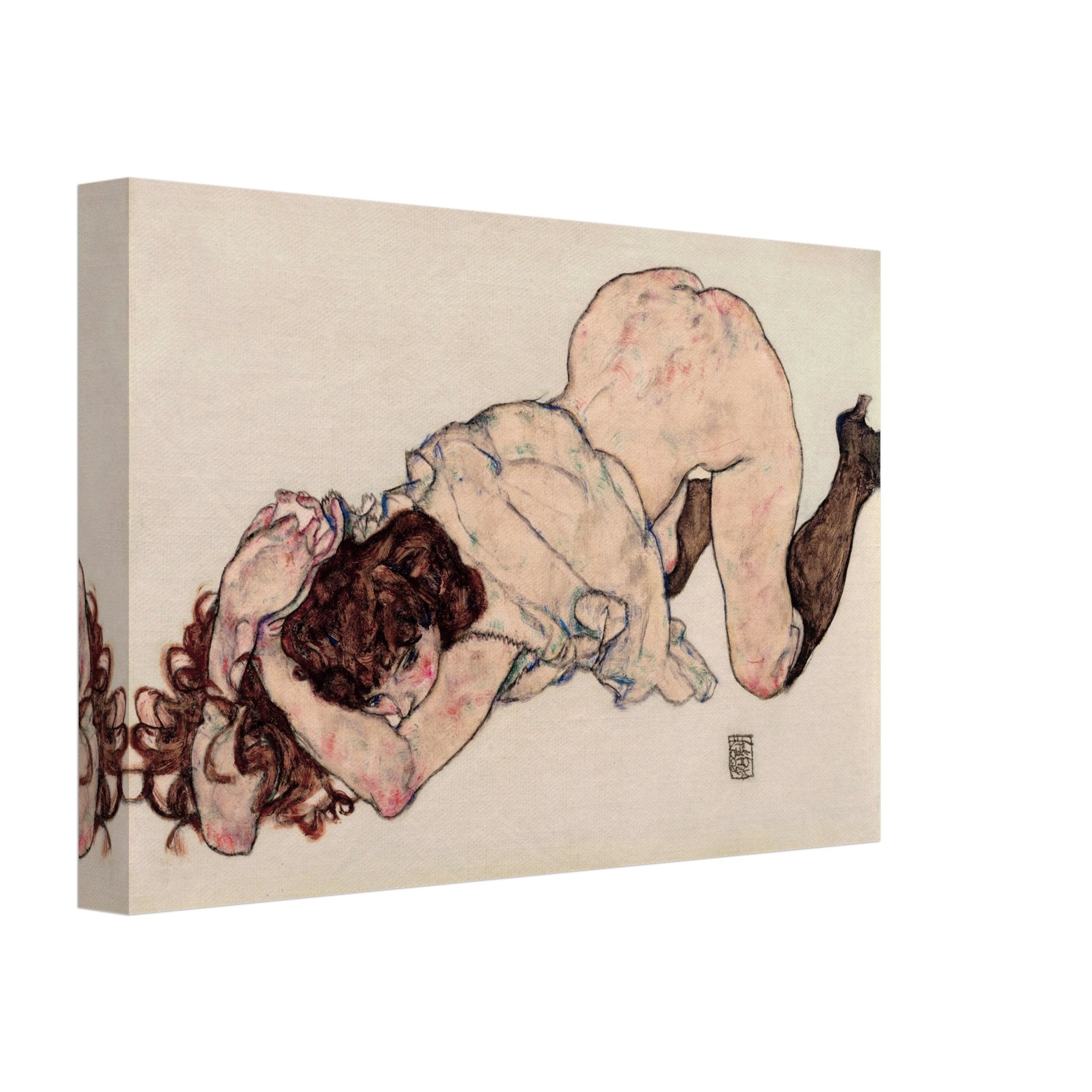 Egon Schiele Kneeling Woman Bold Expressionist Art Canvas Wall Decor - WallArtPrints4U