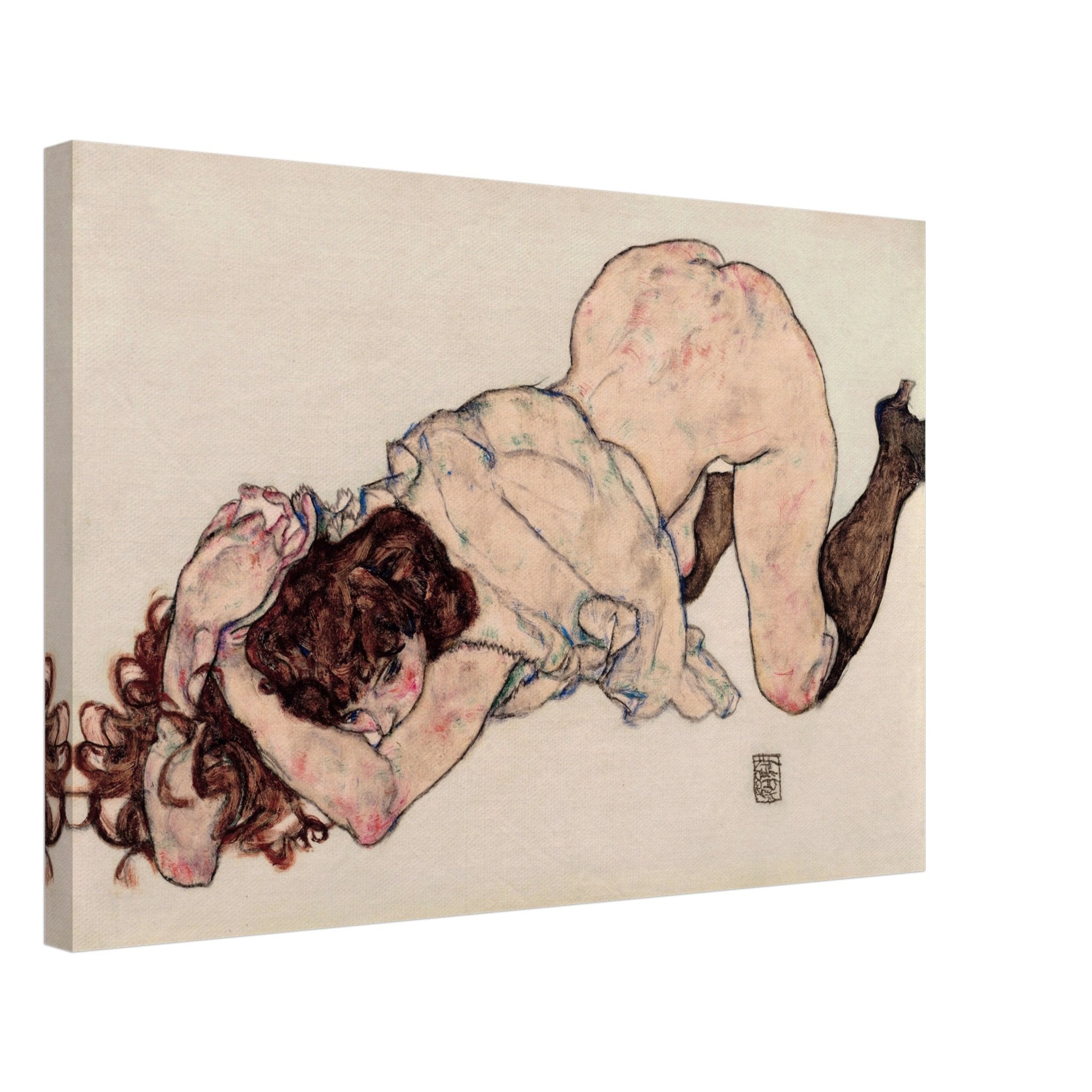 Egon Schiele Kneeling Woman Bold Expressionist Art Canvas Wall Decor - WallArtPrints4U