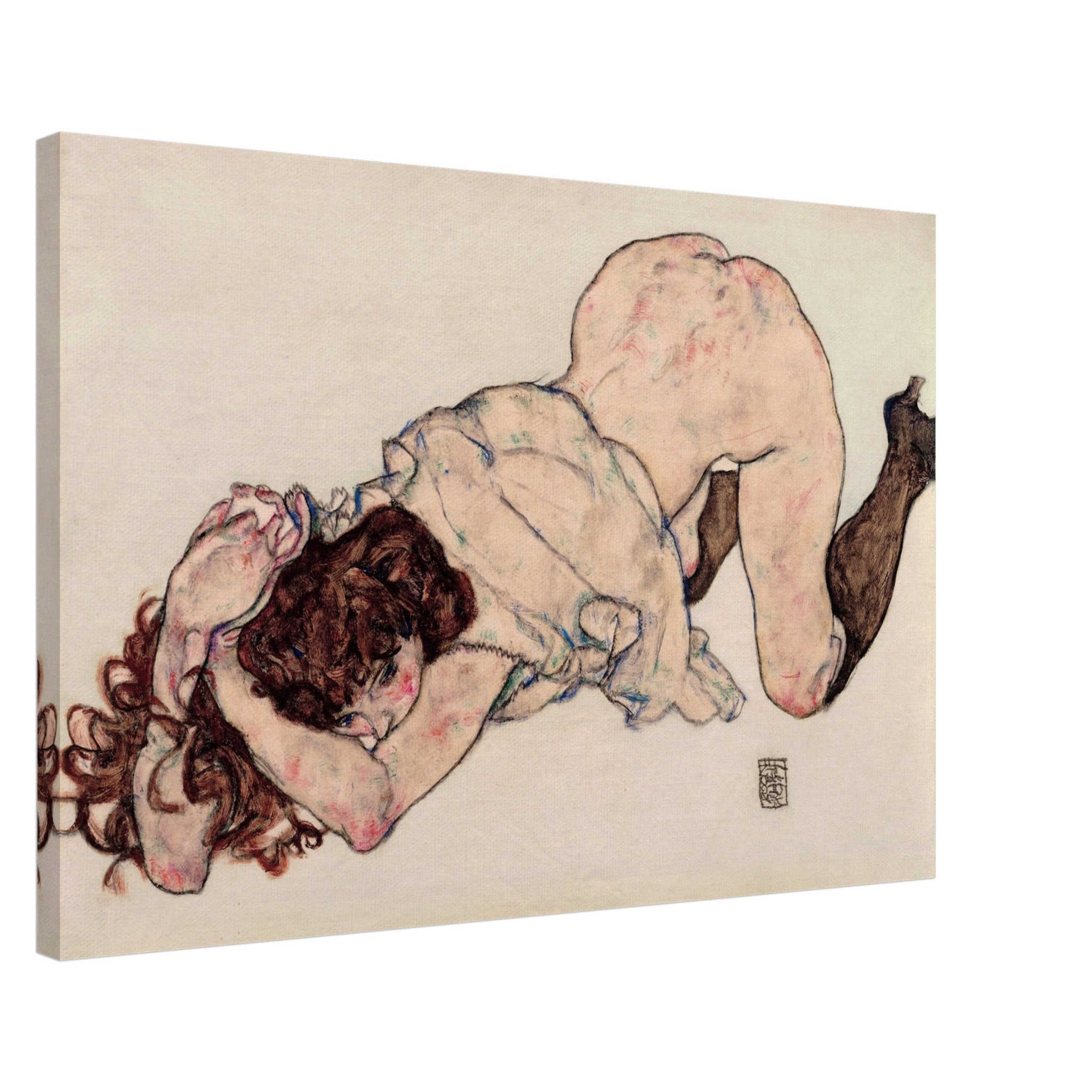 Egon Schiele Kneeling Woman Bold Expressionist Art Canvas Wall Decor - WallArtPrints4U