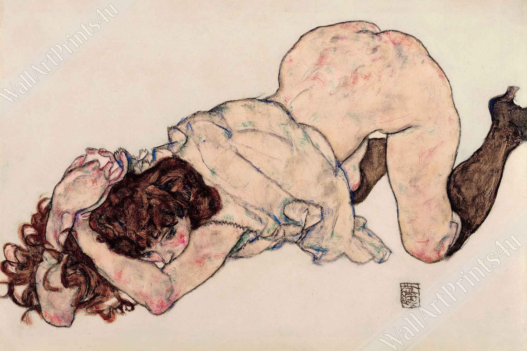 Egon Schiele Kneeling Woman Bold Expressionist Art Canvas Wall Decor - WallArtPrints4U