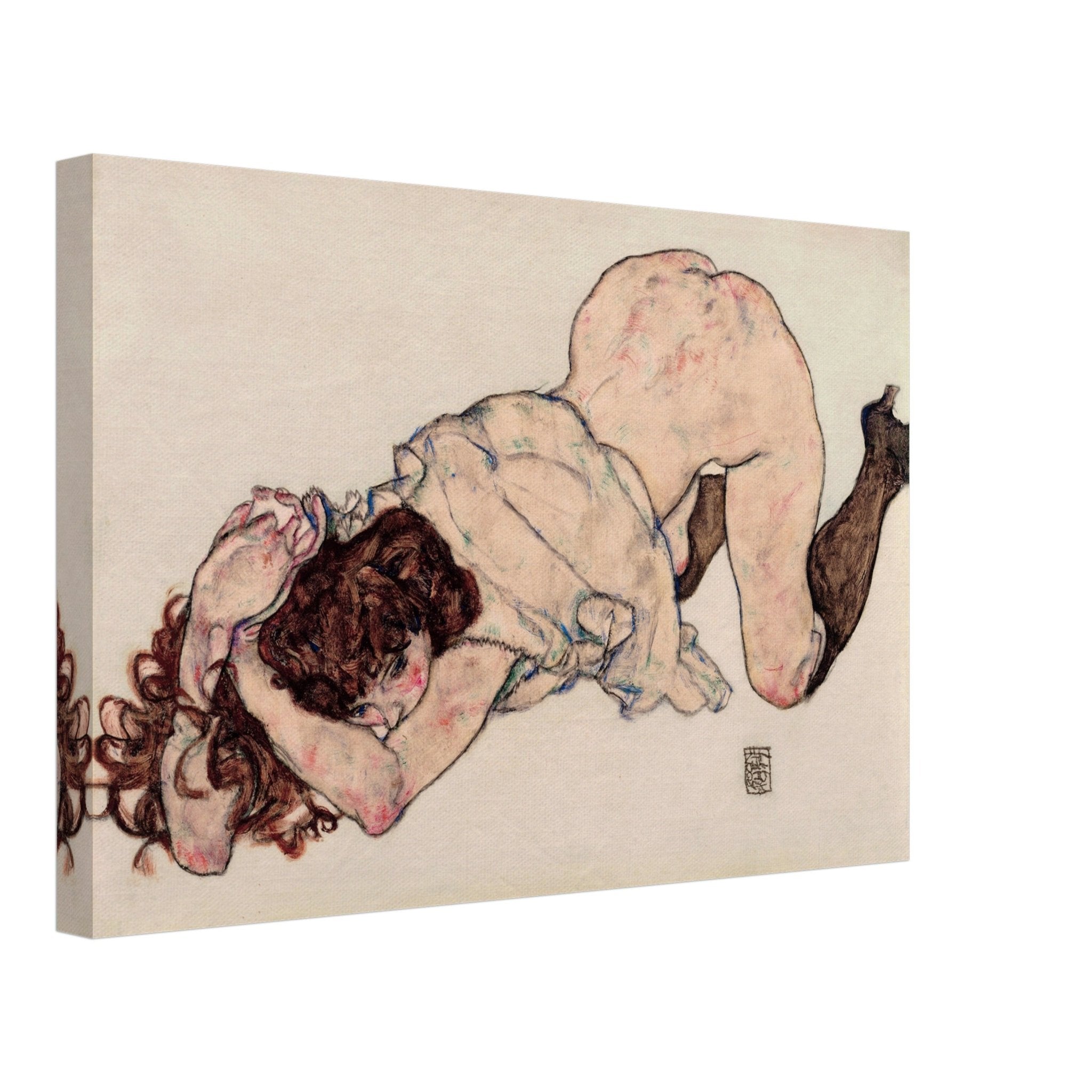 Egon Schiele Kneeling Woman Bold Expressionist Art Canvas Wall Decor - WallArtPrints4U