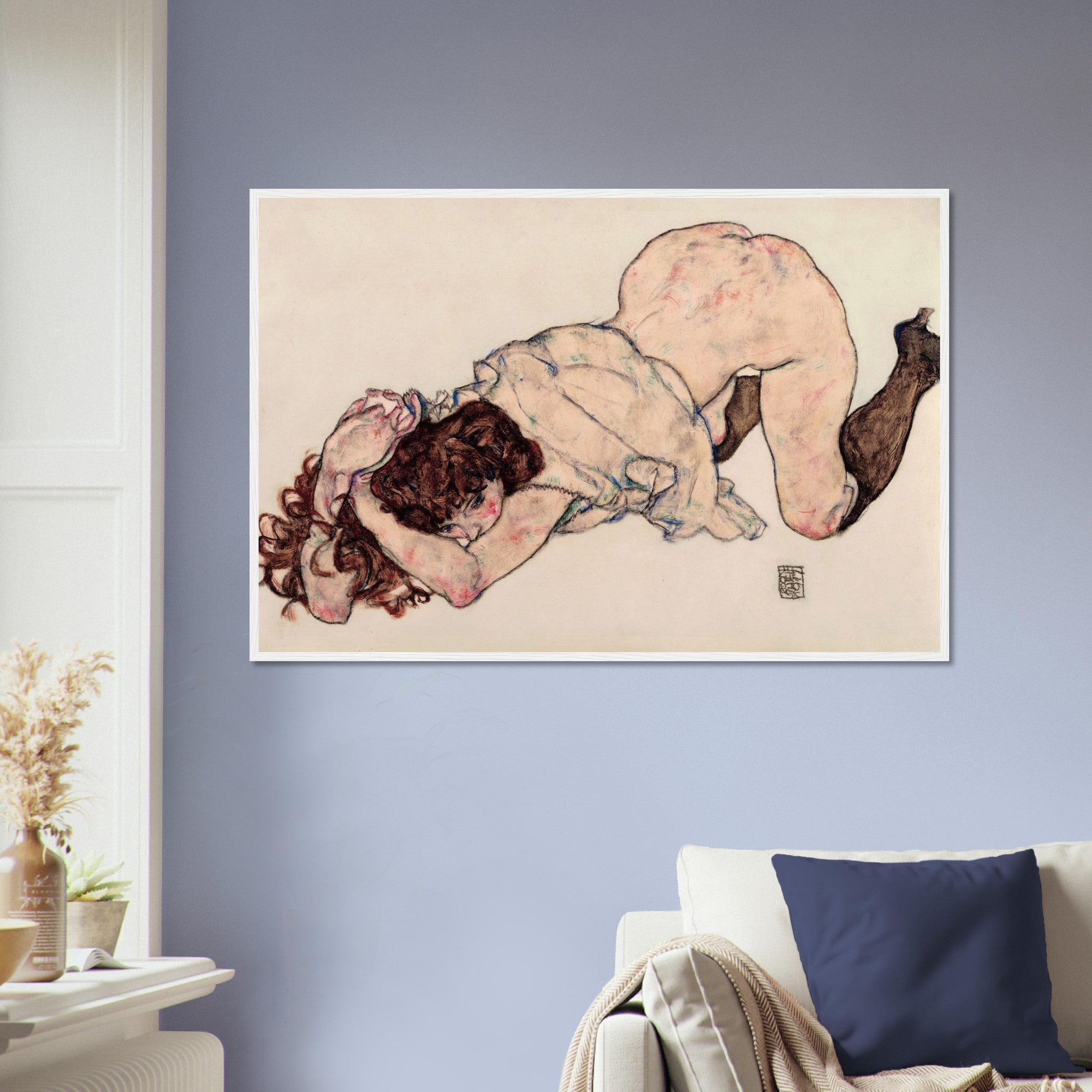 Egon Schiele Kneeling Woman Provocative Vintage Art Framed Wall Print - WallArtPrints4U