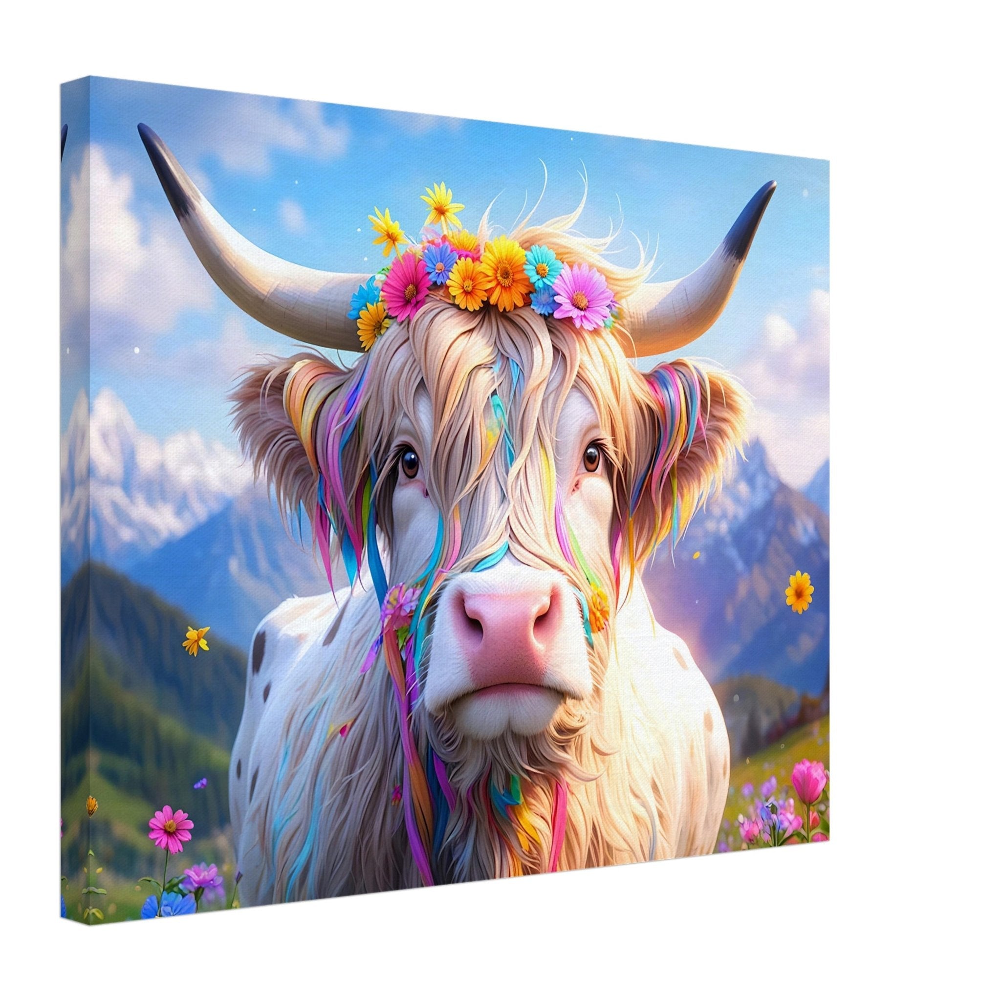 Enchanted Highland Cow Canvas Print Colourful Rustic Wall Decor - WallArtPrints4U