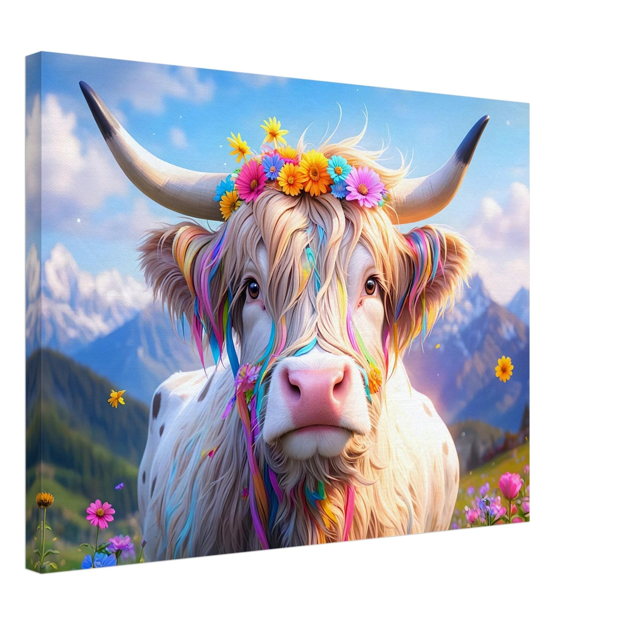 Enchanted Highland Cow Canvas Print Colourful Rustic Wall Decor - WallArtPrints4U