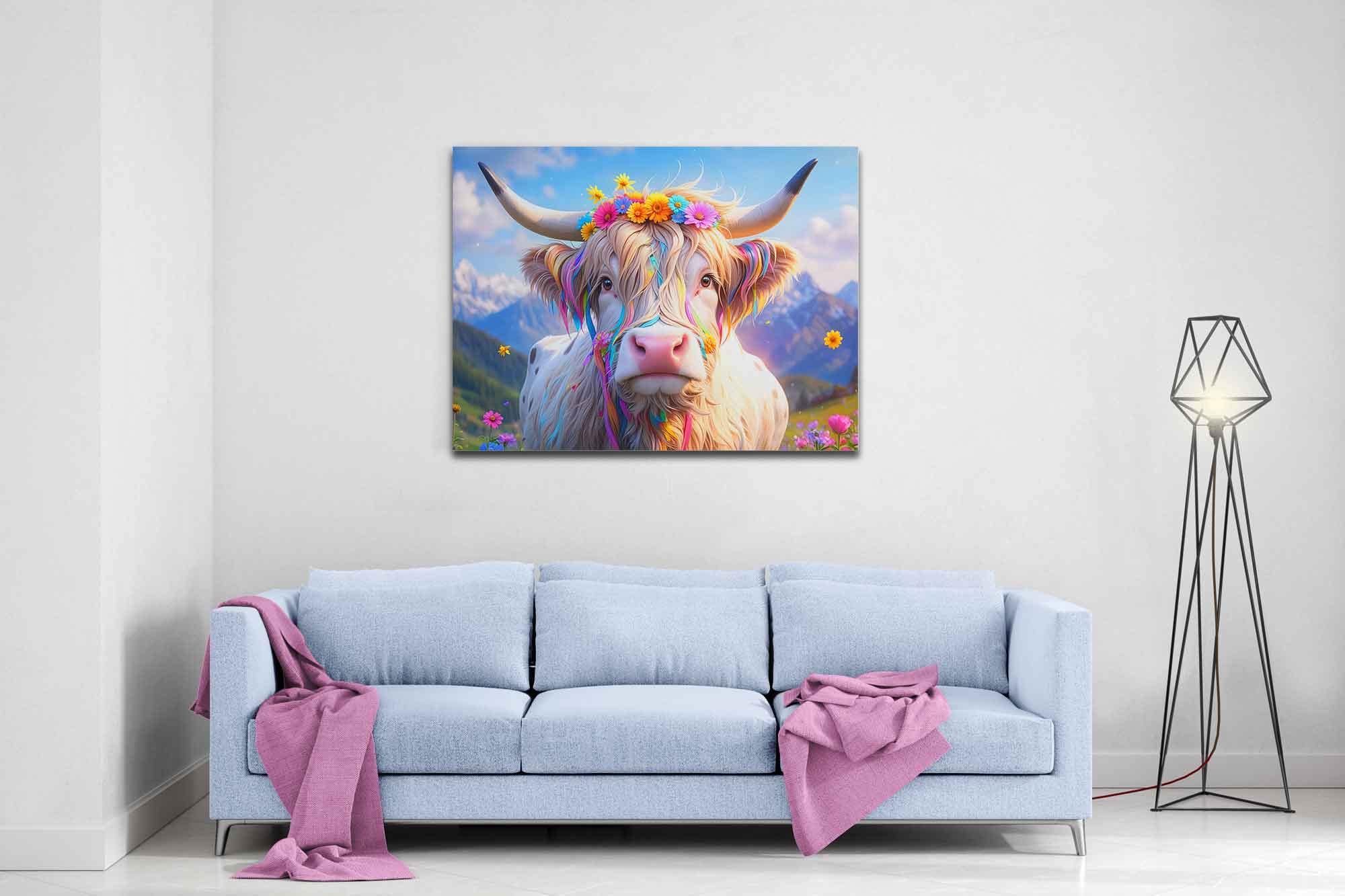 Enchanted Highland Cow Canvas Print Colourful Rustic Wall Decor - WallArtPrints4U