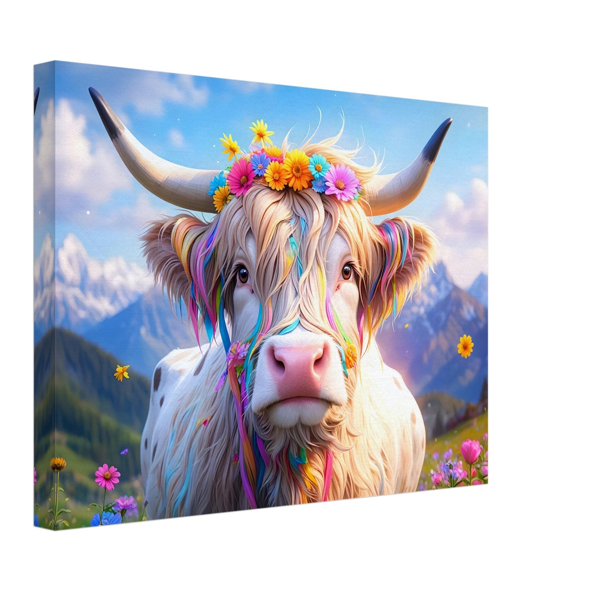 Enchanted Highland Cow Canvas Print Colourful Rustic Wall Decor - WallArtPrints4U