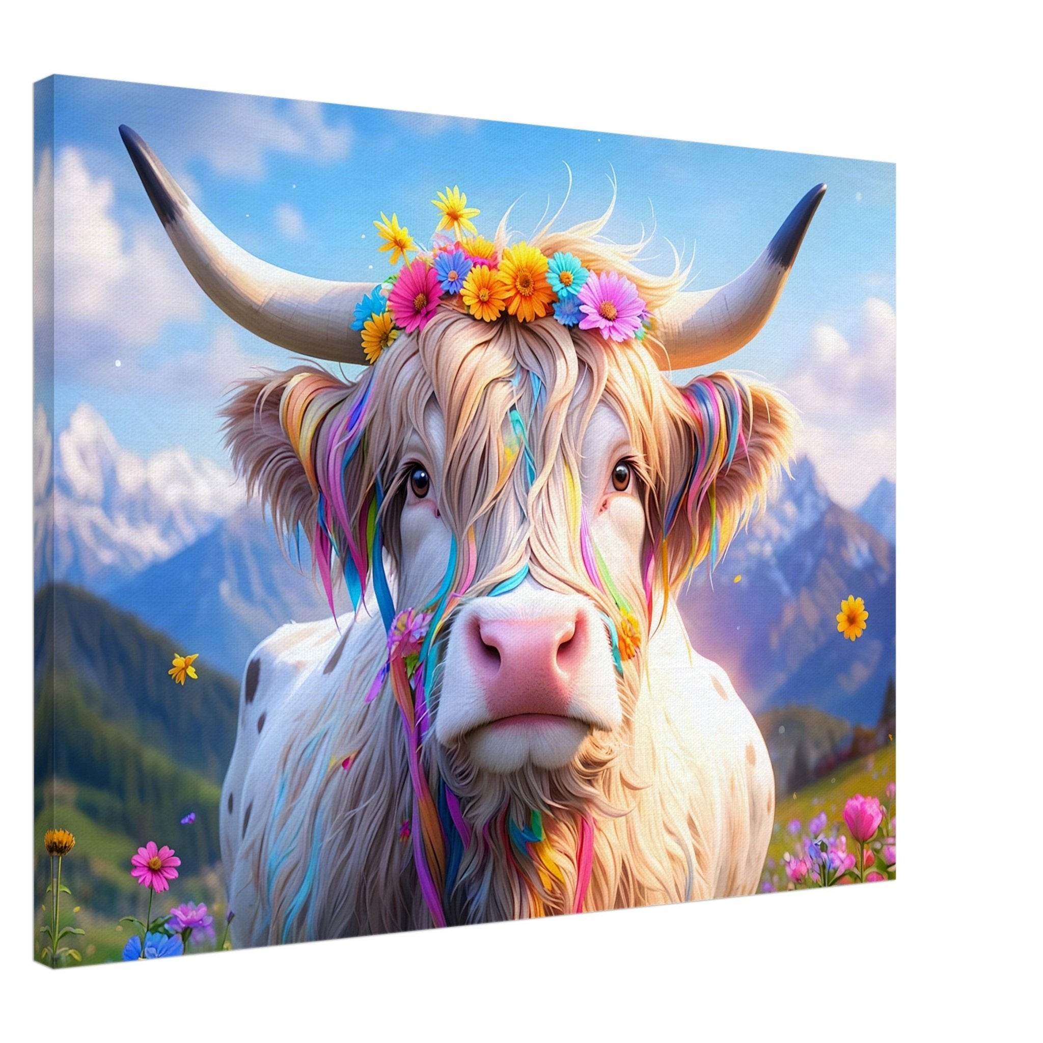 Enchanted Highland Cow Canvas Print Colourful Rustic Wall Decor - WallArtPrints4U