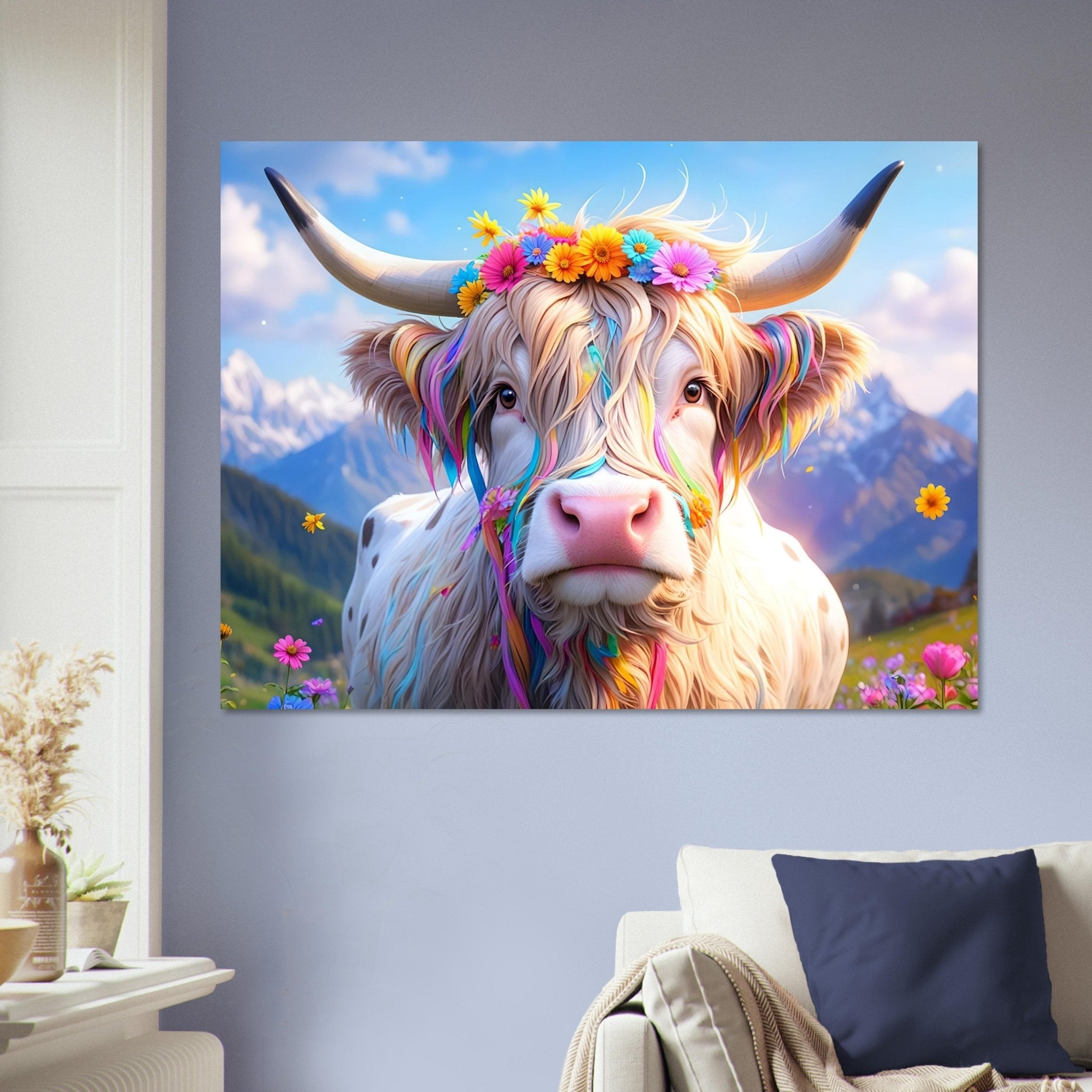 Enchanted Highland Cow Poster Magical Rustic Boho Decor - WallArtPrints4U