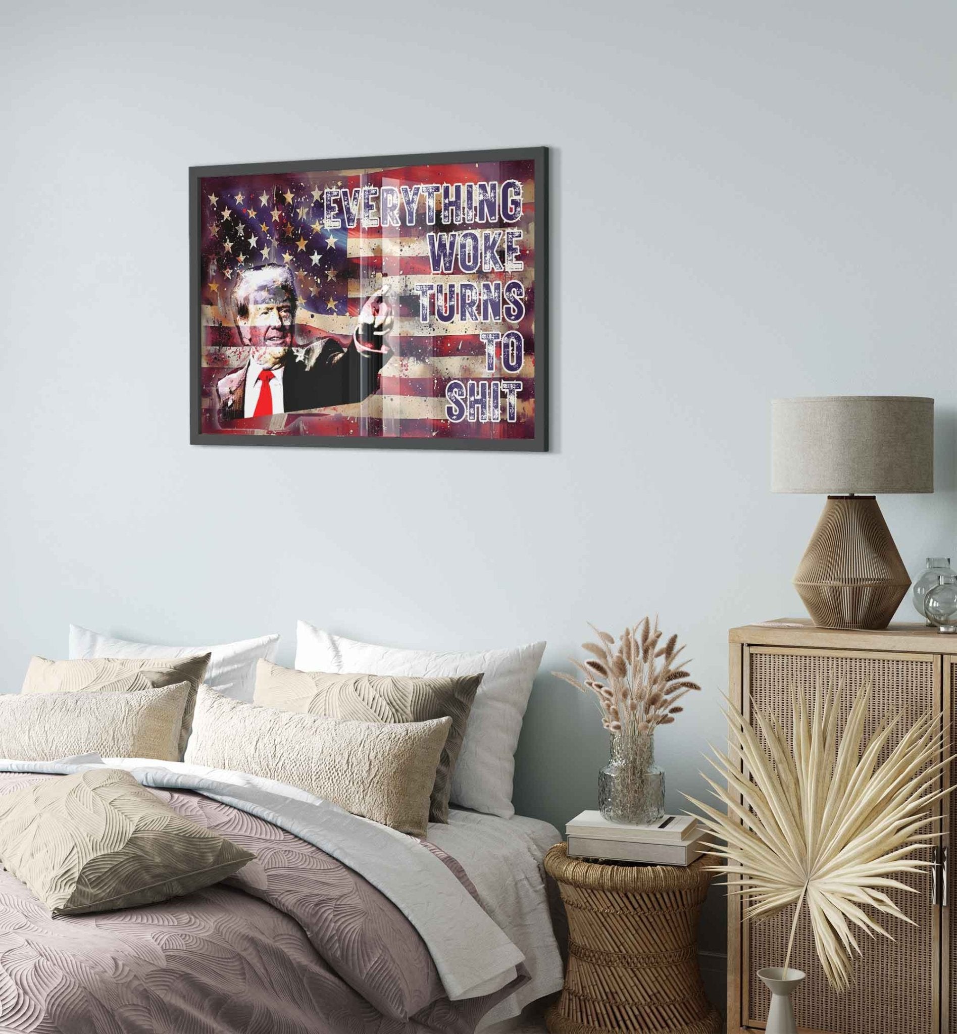 Everything Woke Turns to Shit Donald Trump Quote Digital Download Patriotic Wall Art American Flag Election Victory 2024 Controversial Artwork - WallArtPrints4U