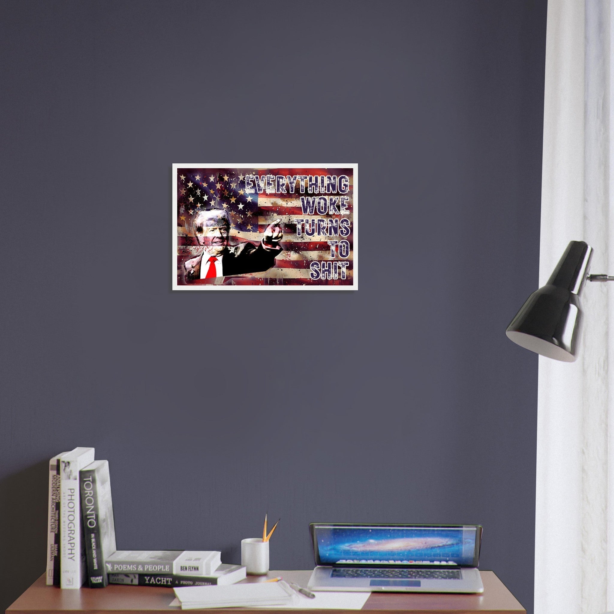 Everything Woke Turns to Shit Donald Trump Quote Framed Print Patriotic Wall Art American Flag Election Victory 2024 Controversial Artwork - WallArtPrints4U