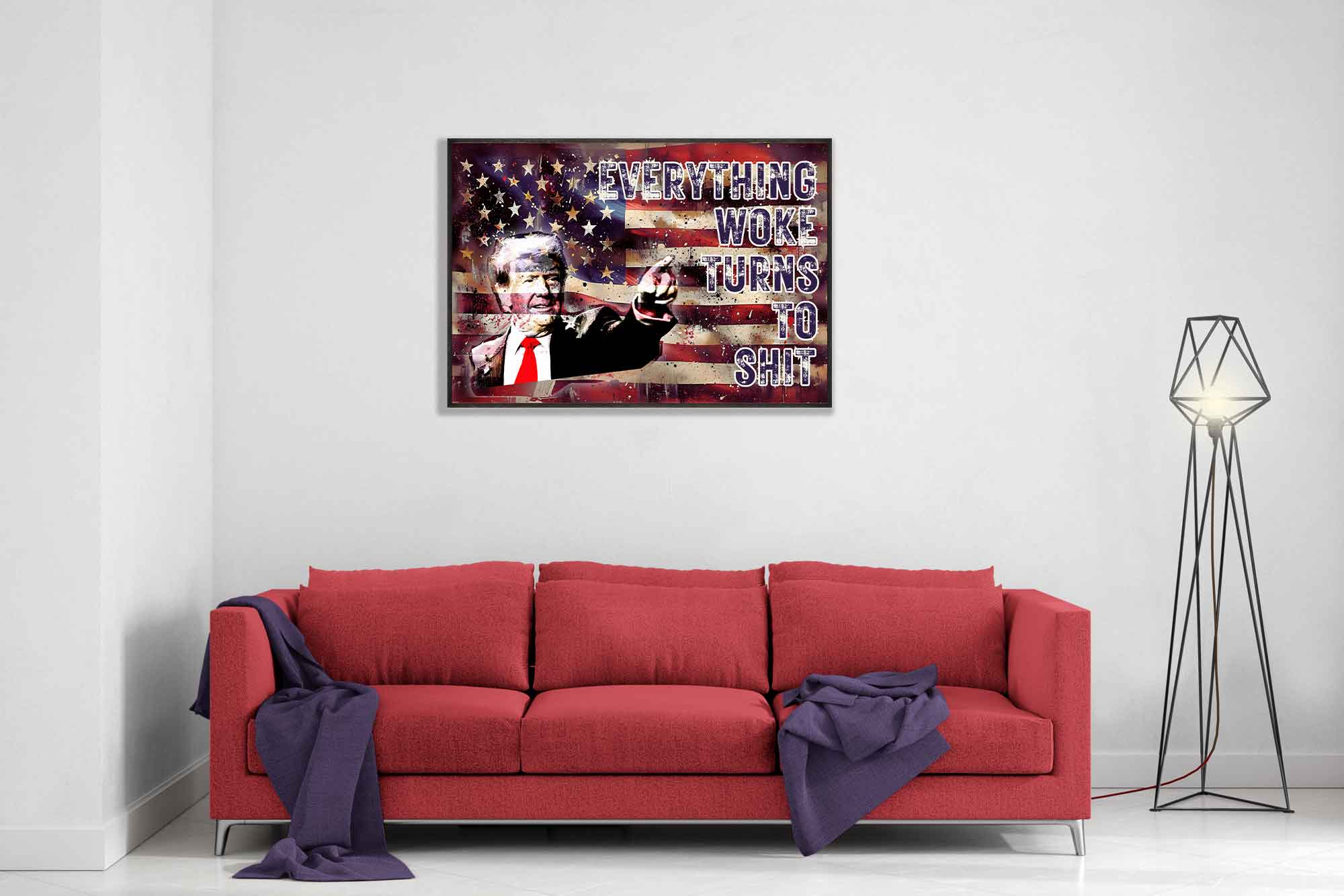 Everything Woke Turns to Shit Donald Trump Quote Framed Print Patriotic Wall Art American Flag Election Victory 2024 Controversial Artwork - WallArtPrints4U