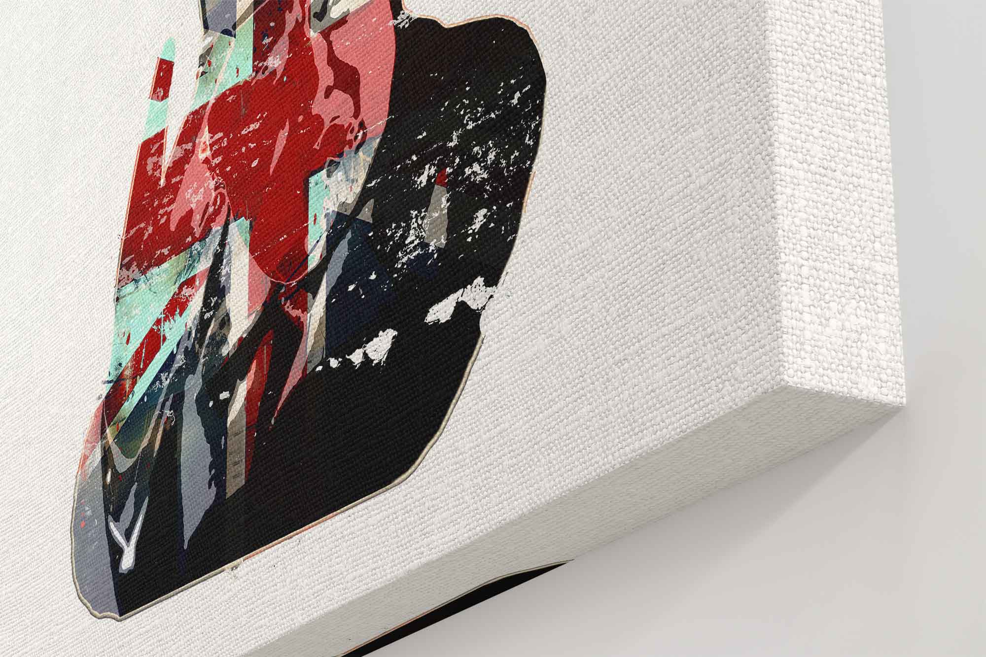 a close up of a snowboarder's face on a white background canvas