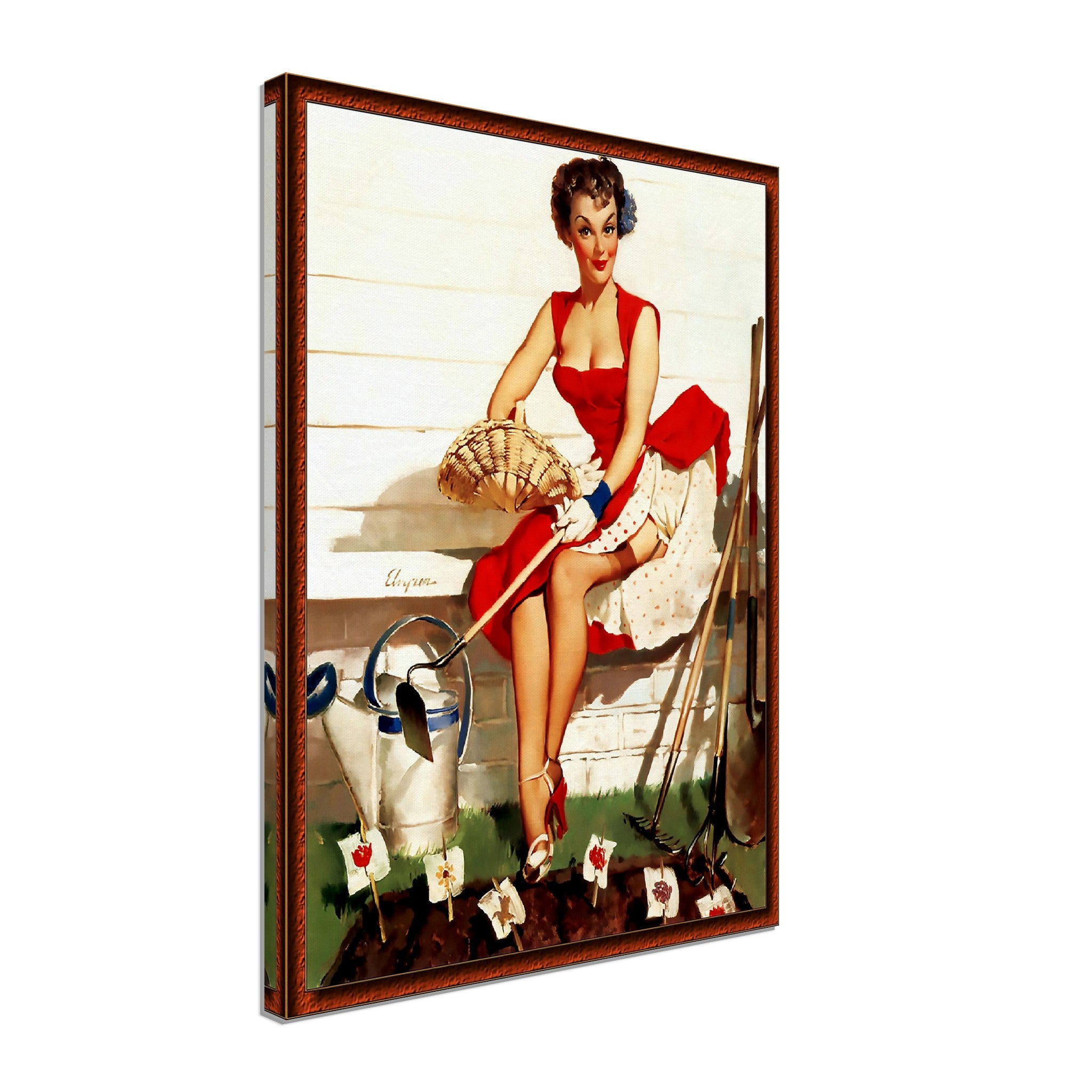 Pin Up Girl Canvas, Gil Elvgren, Gardening With Hoe - Vintage Art - Retro Pin Up Girl Canvas Print - Late 1940'S - 1950'S