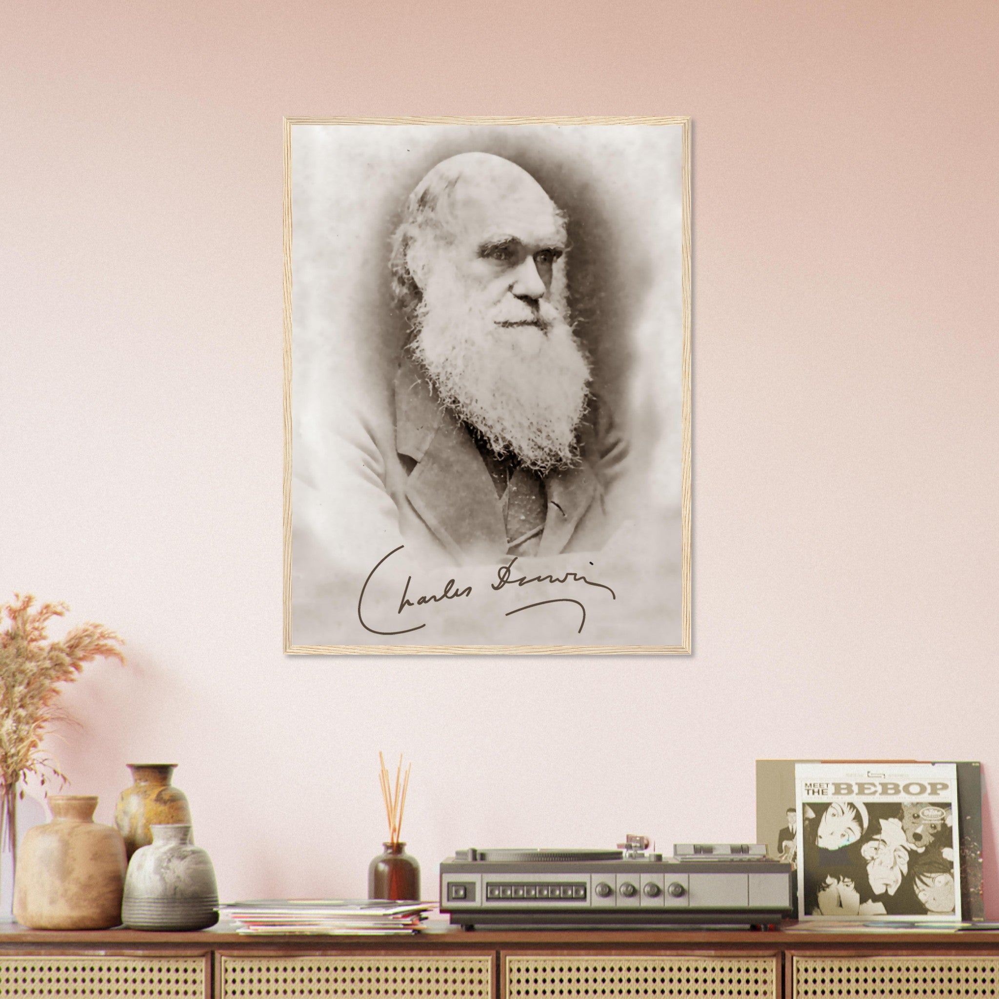 Charles Darwin enmarcado, fotografía vintage de la teoría de la evolución con firma de Charles Darwin