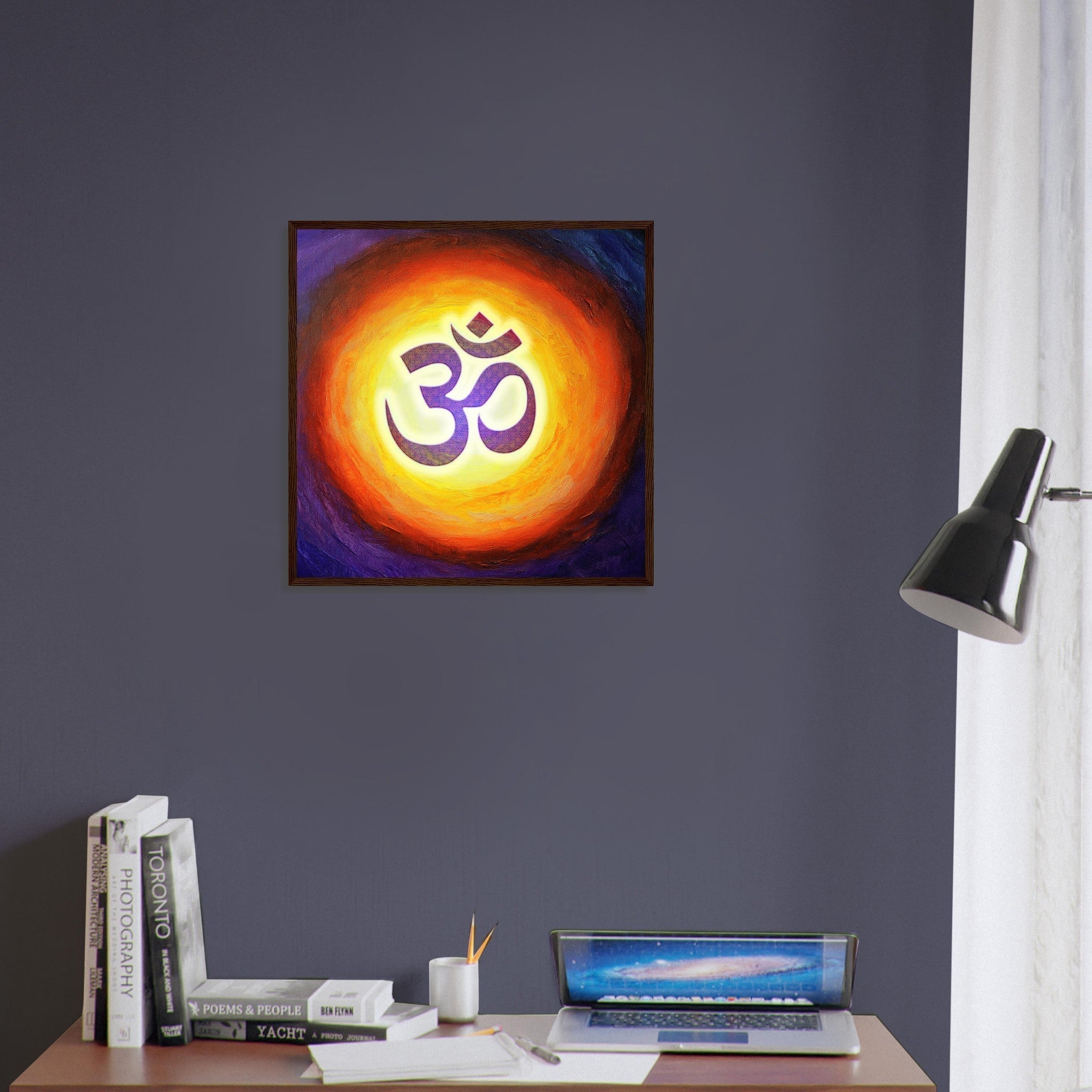 Framed Om Symbol Spiritual Print Yoga Wall Art Meditation Energy Decor - WallArtPrints4U