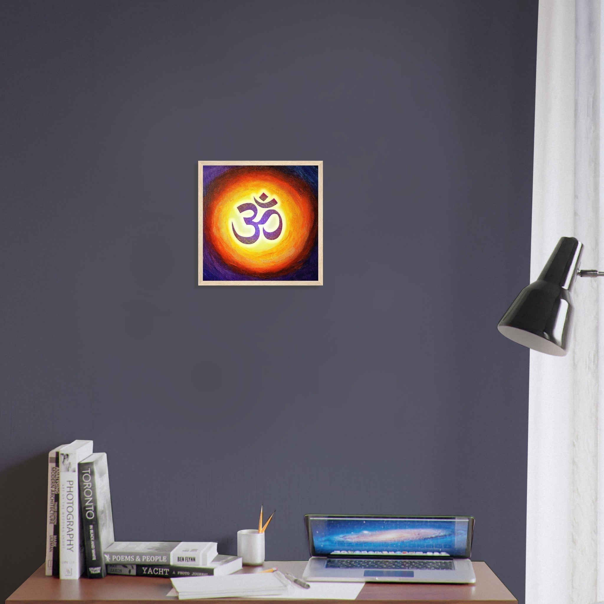 Framed Om Symbol Spiritual Print Yoga Wall Art Meditation Energy Decor - WallArtPrints4U