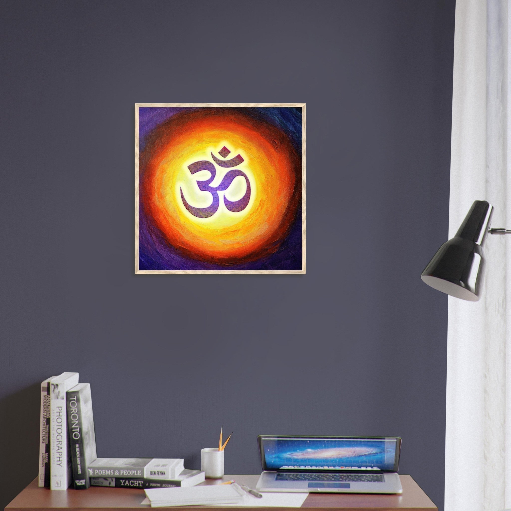 Framed Om Symbol Spiritual Print Yoga Wall Art Meditation Energy Decor - WallArtPrints4U