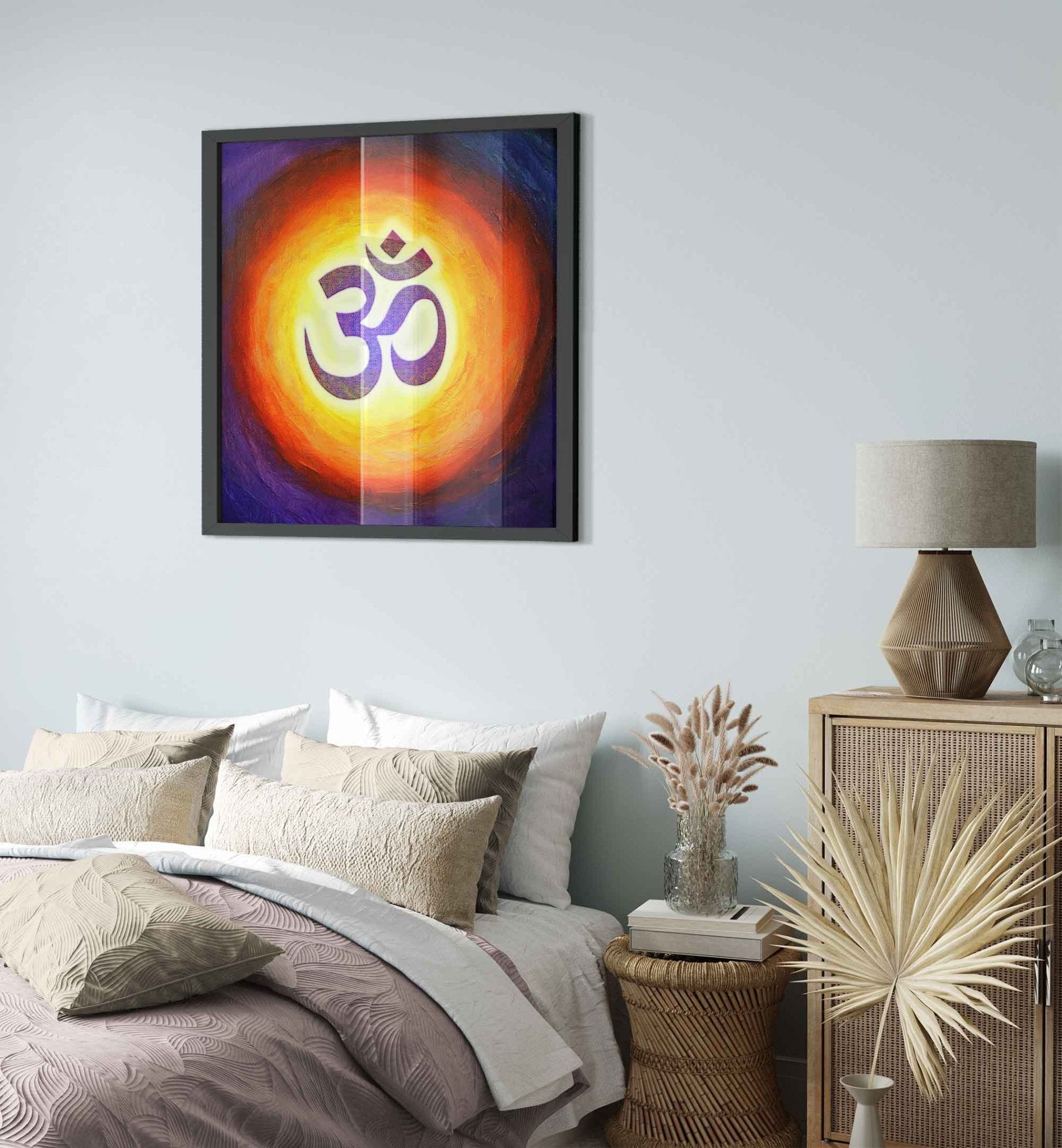 Framed Om Symbol Spiritual Print Yoga Wall Art Meditation Energy Decor - WallArtPrints4U