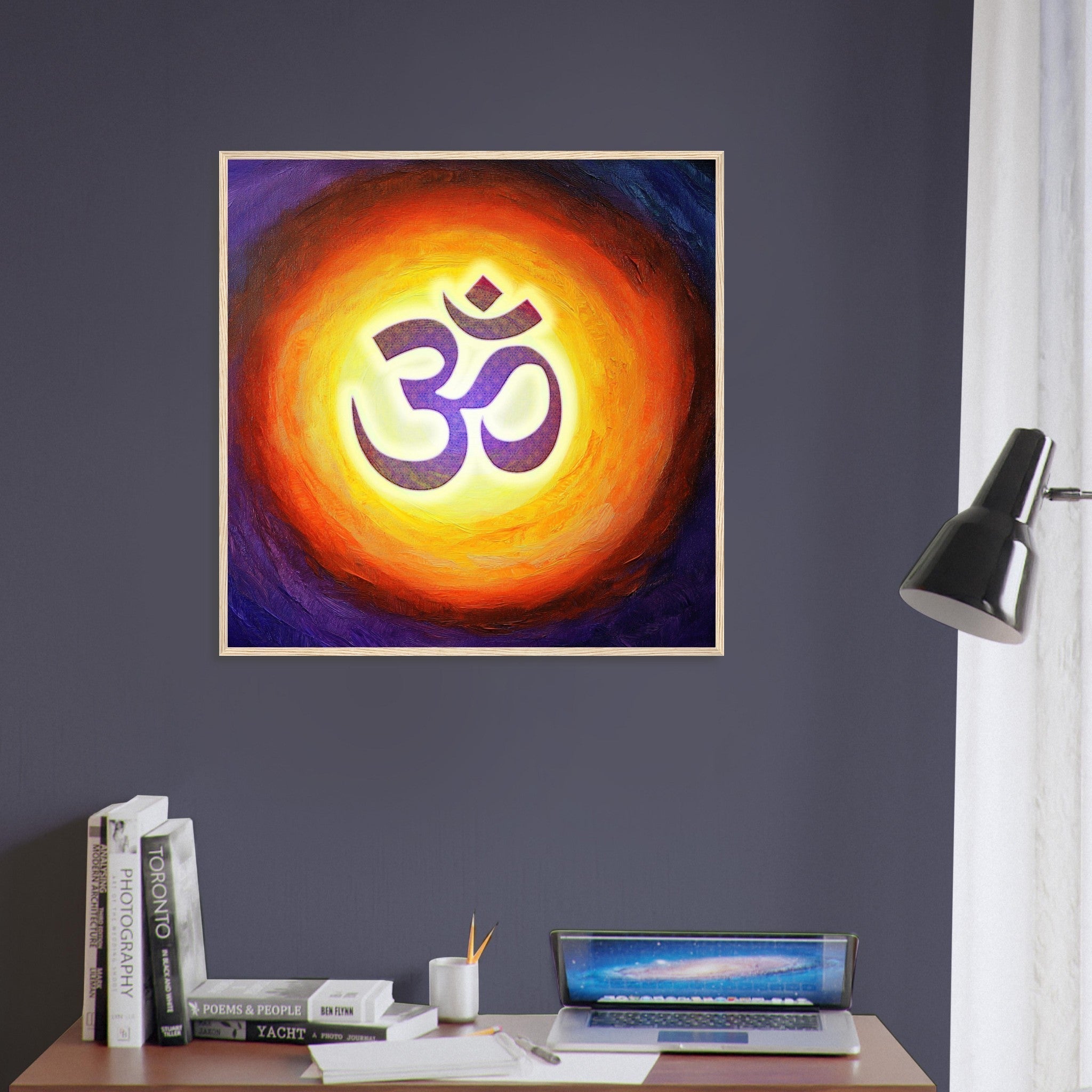 Framed Om Symbol Spiritual Print Yoga Wall Art Meditation Energy Decor - WallArtPrints4U