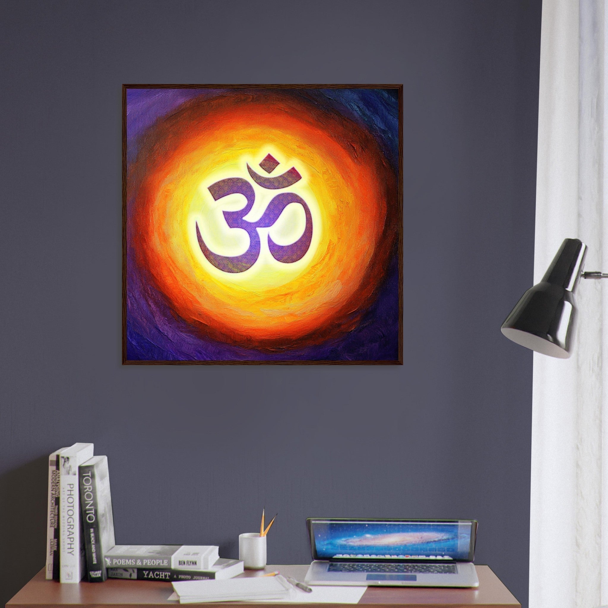 Framed Om Symbol Spiritual Print Yoga Wall Art Meditation Energy Decor