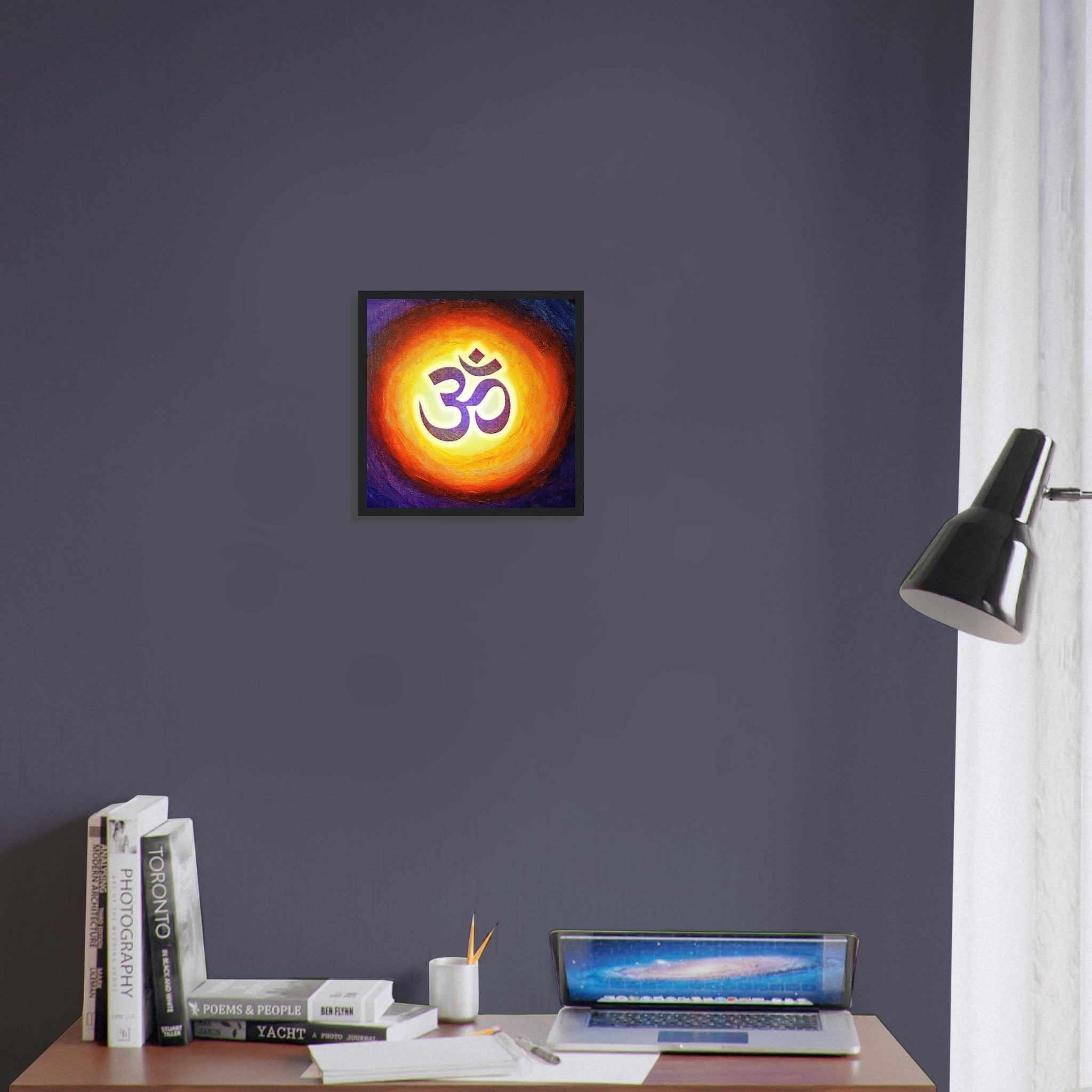 Framed Om Symbol Spiritual Print Yoga Wall Art Meditation Energy Decor - WallArtPrints4U