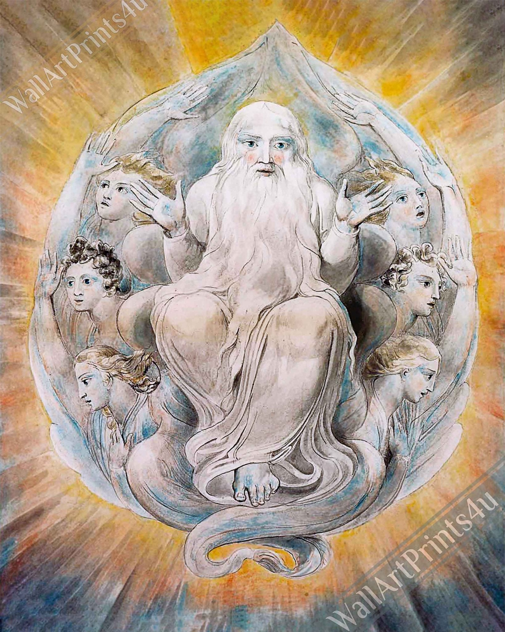 God Blessing The Seventh Day Canvas Print, William Blake 1805. - WallArtPrints4U