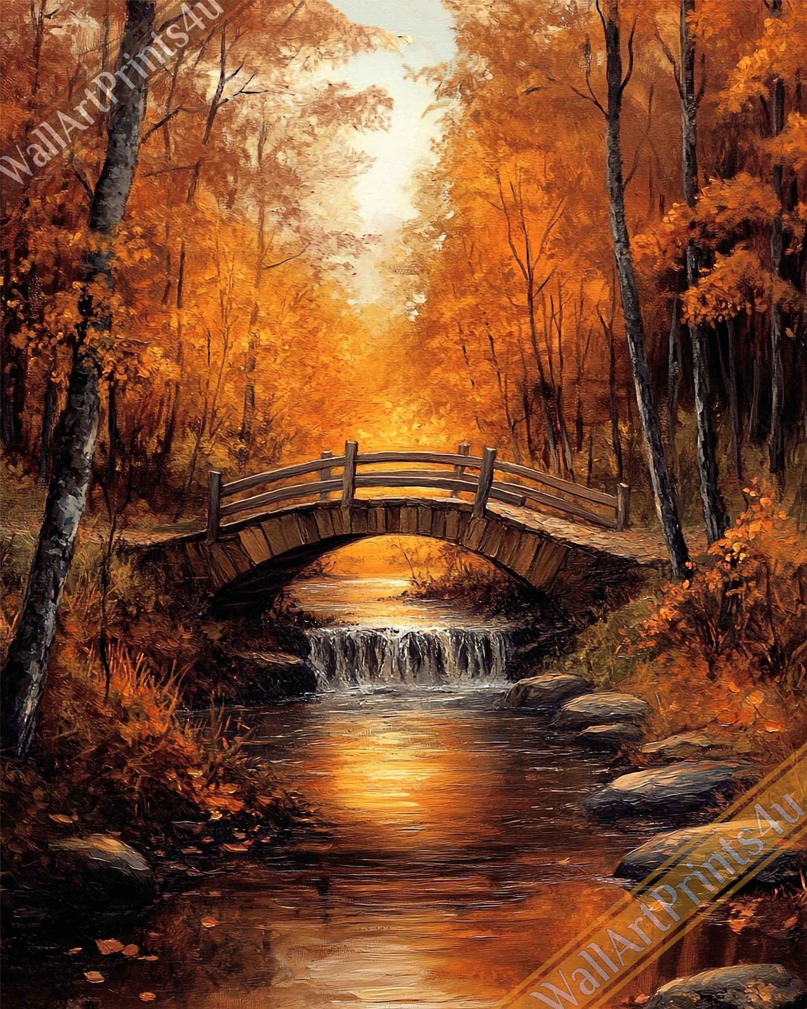 Golden Autumn Landscape Digital Download – Fall Foliage Wall Art Painting Printable - WallArtPrints4U