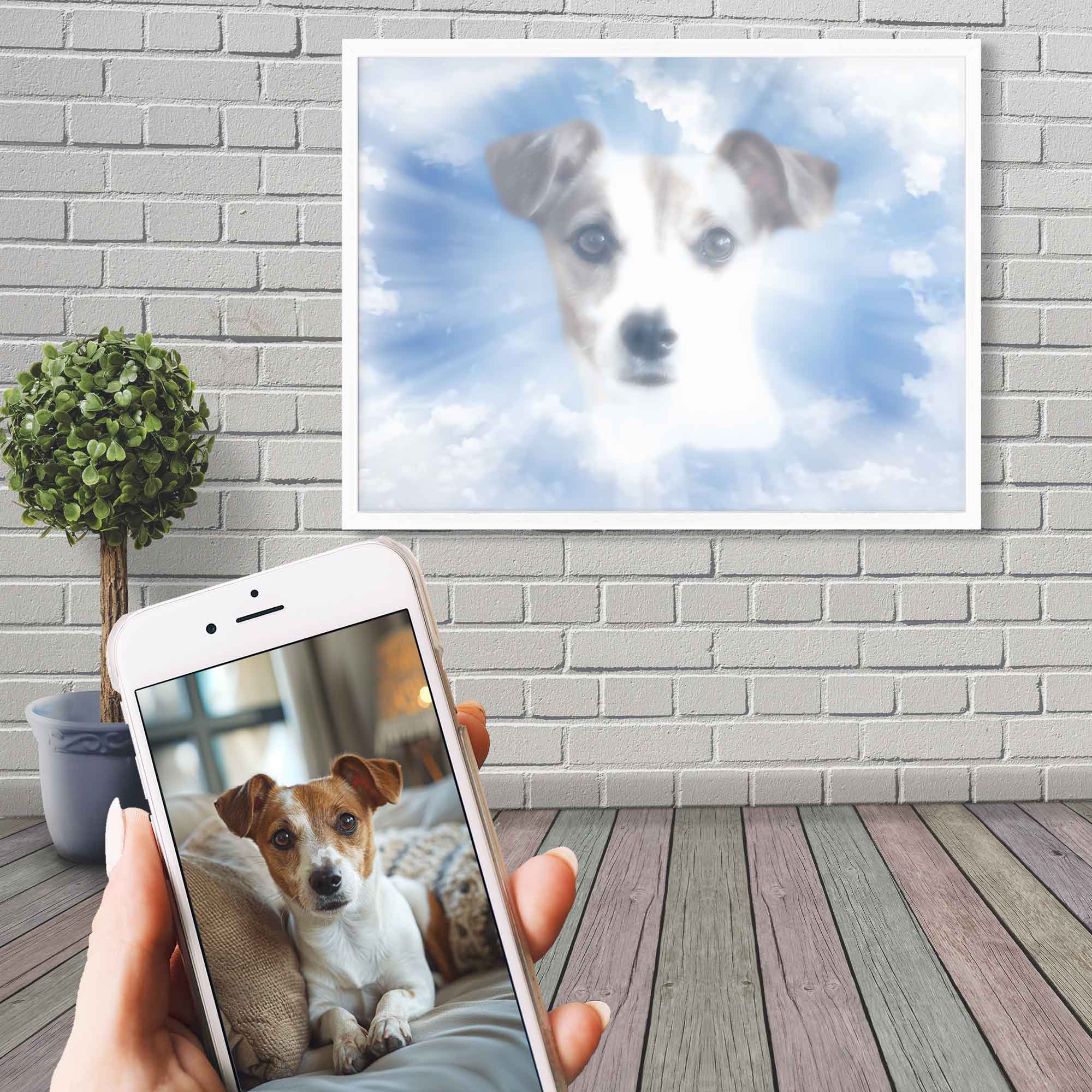 Heavenly Pet Portrait Framed Custom Print, Dog Portrait From Photo - WallArtPrints4U