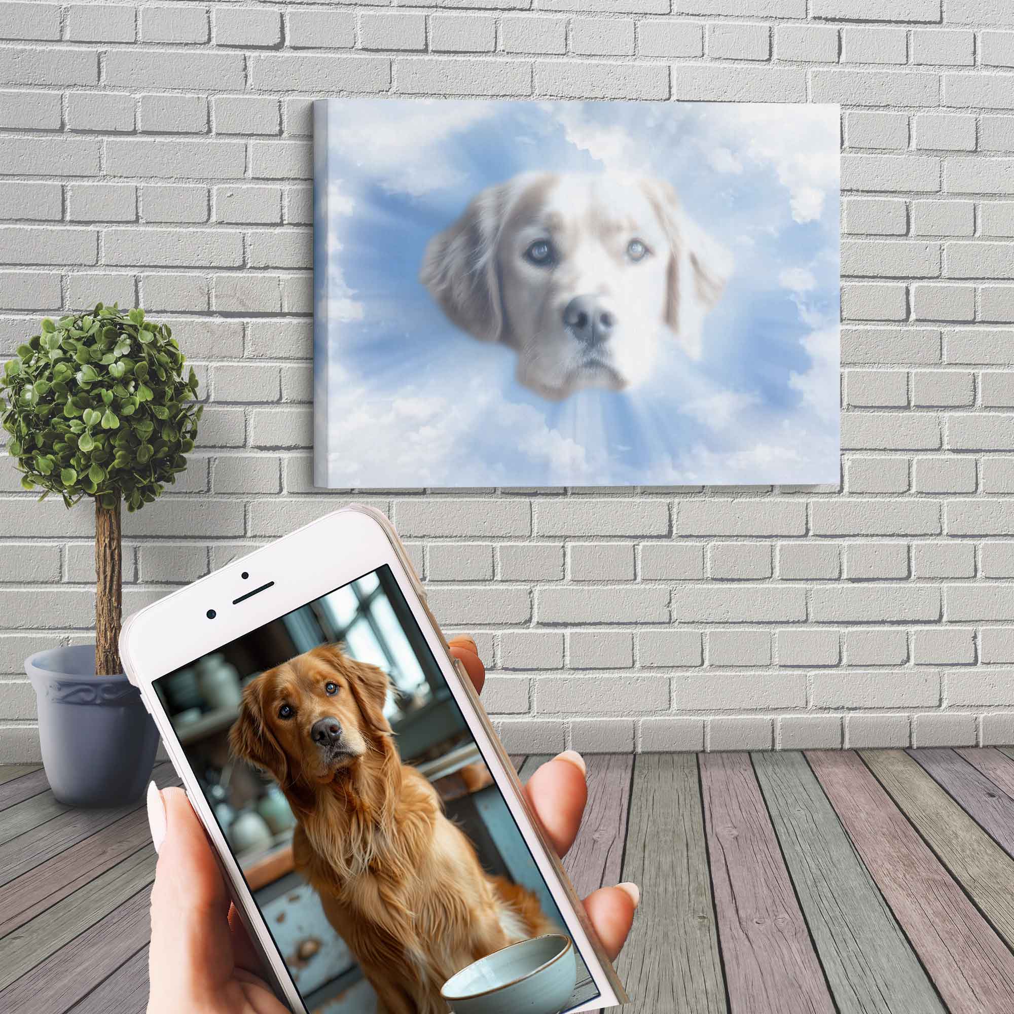 Heavenly Pet Portrait Remebrance Canvas Custom Print, Dog Portrait From Photo - WallArtPrints4U