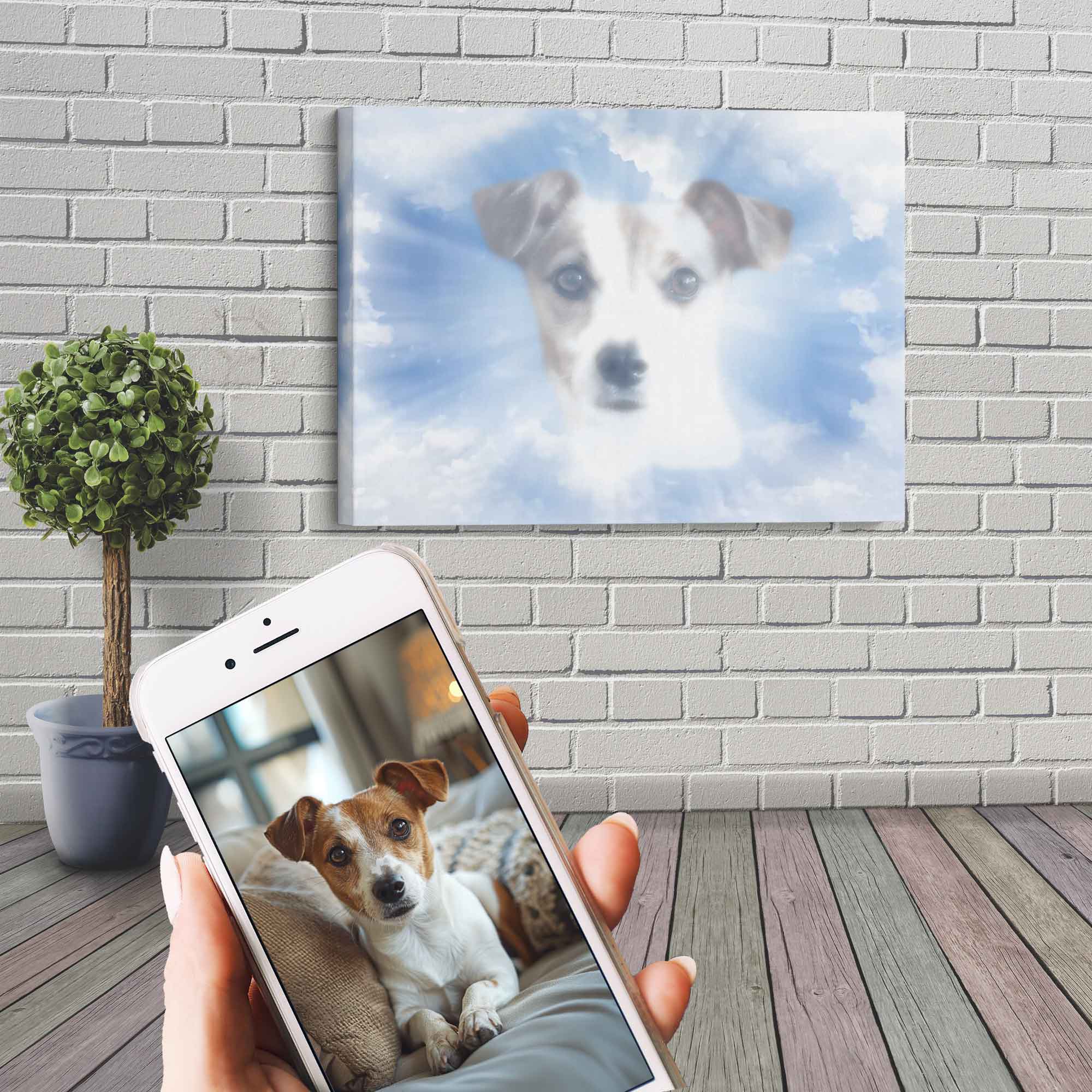 Heavenly Pet Portrait Remebrance Canvas Custom Print, Dog Portrait From Photo - WallArtPrints4U