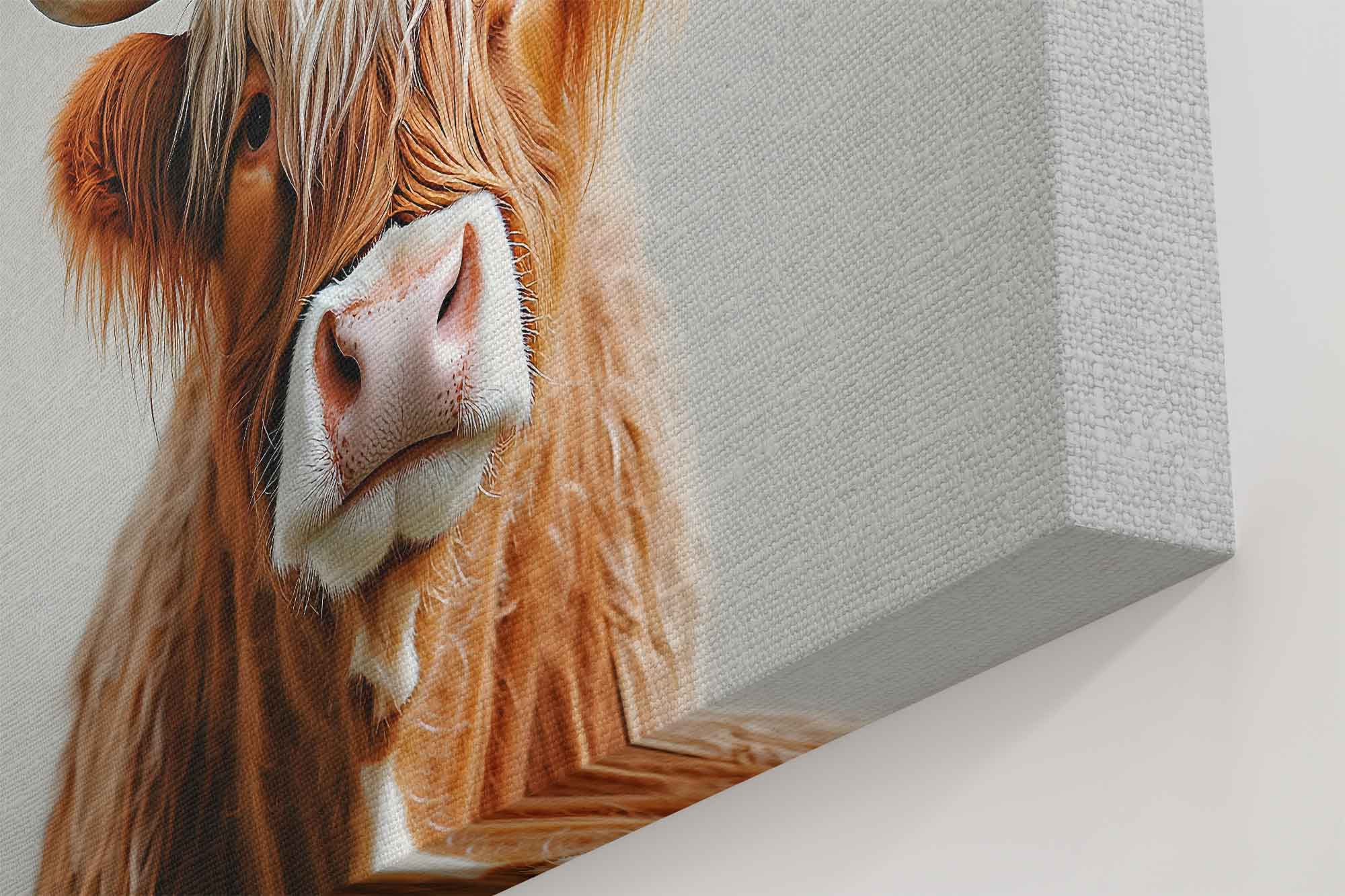 Highland Cow Canvas Print with Flower Crown Rustic Boho Farmhouse Wall Art - WallArtPrints4U