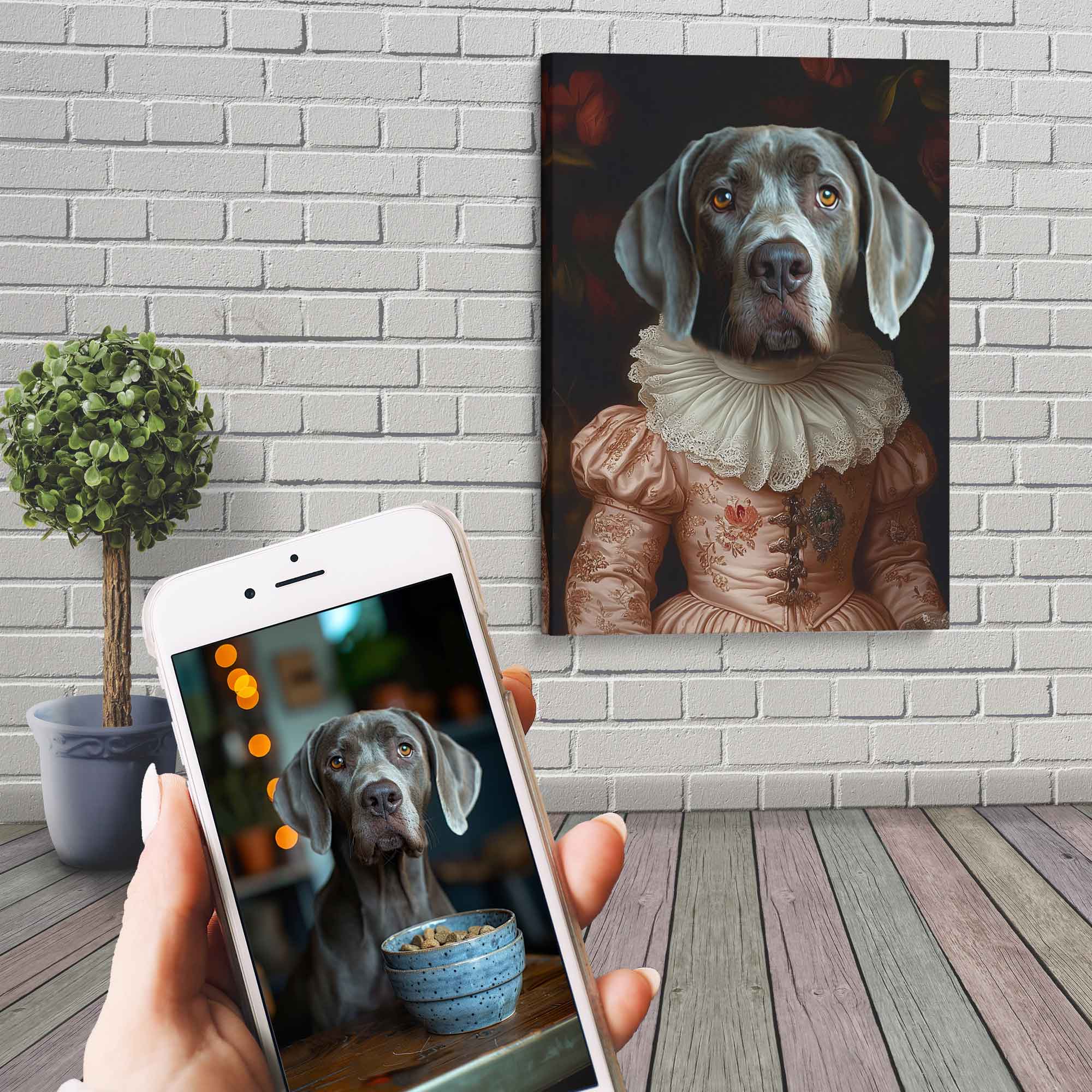 Medieval Lady Pet Portrait Canvas, Custom Cat / Dog Painting, Canvas Portrait From Photo - WallArtPrints4U