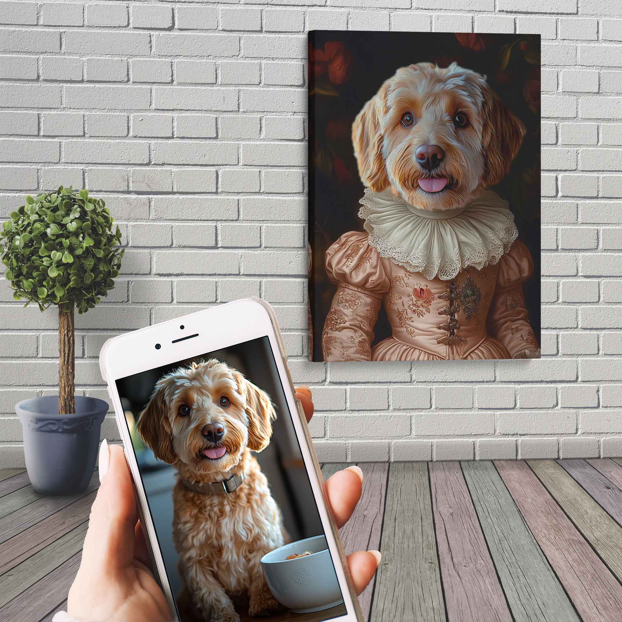 Medieval Lady Pet Portrait Canvas, Custom Cat / Dog Painting, Canvas Portrait From Photo - WallArtPrints4U