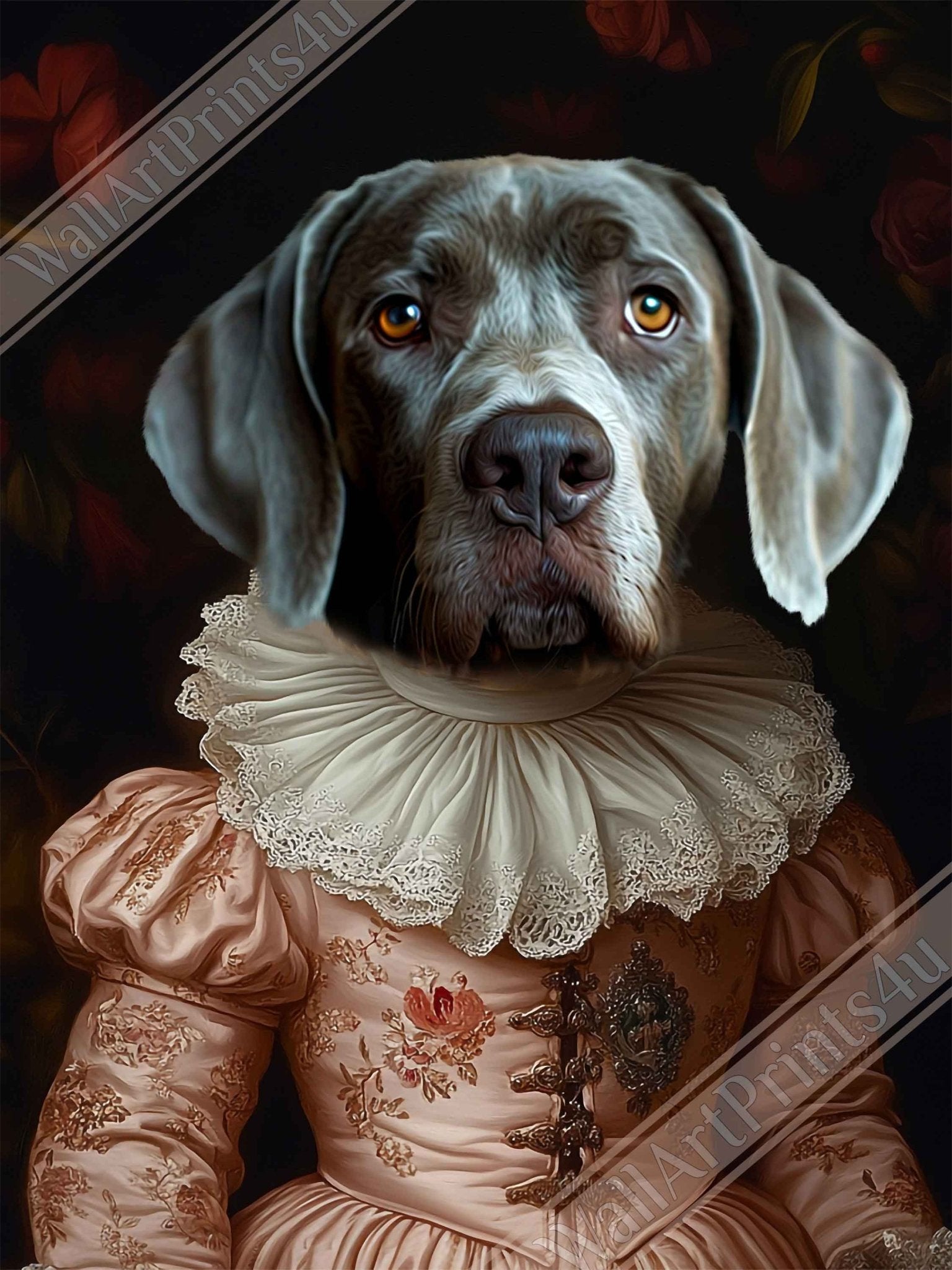 Medieval Pet Poster Print, Princess Cat / Dog Custom Portrait From Photo - WallArtPrints4U