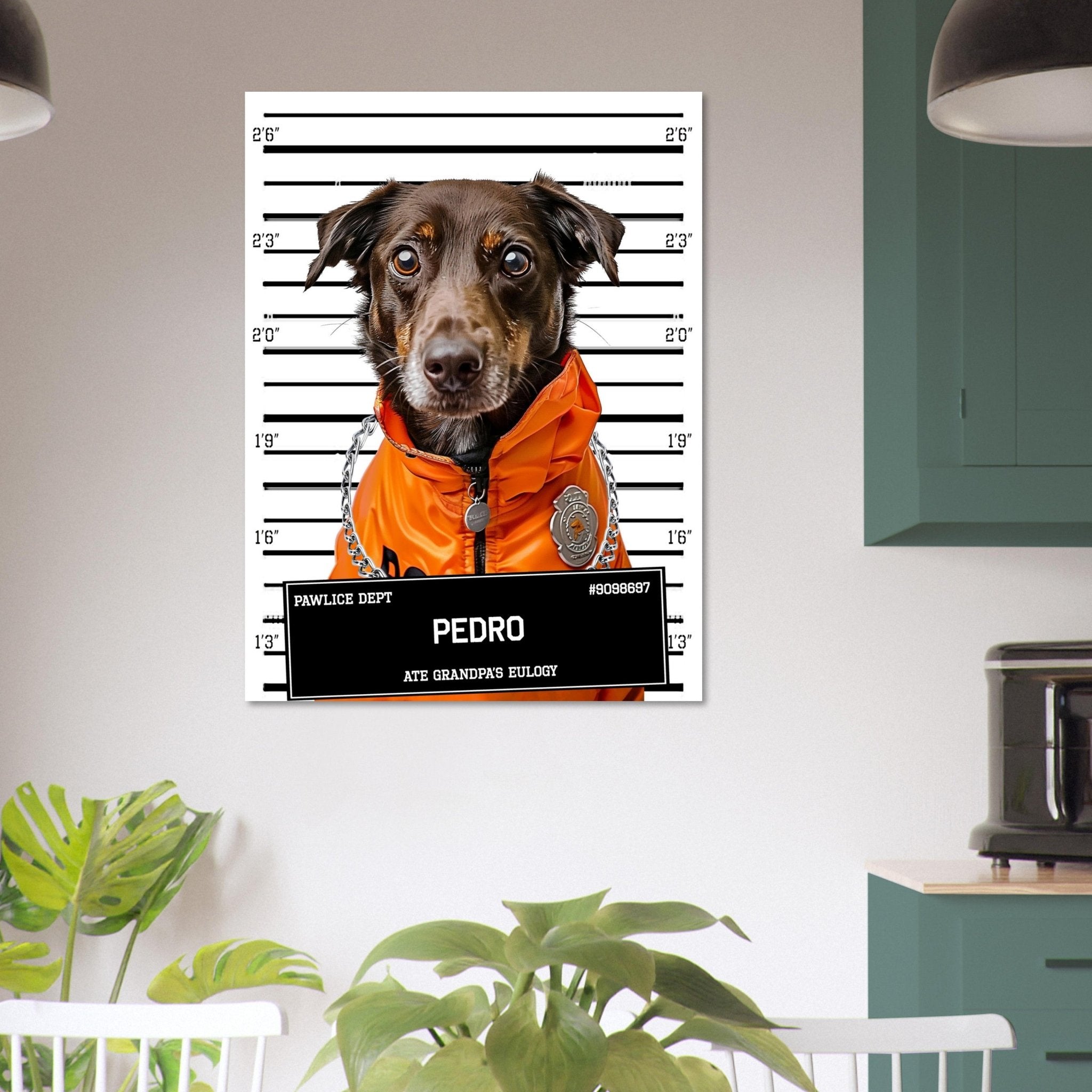 Medium Dog Police Mugshot Portrait Poster Custom Print, Pet Criminal Poster - WallArtPrints4U