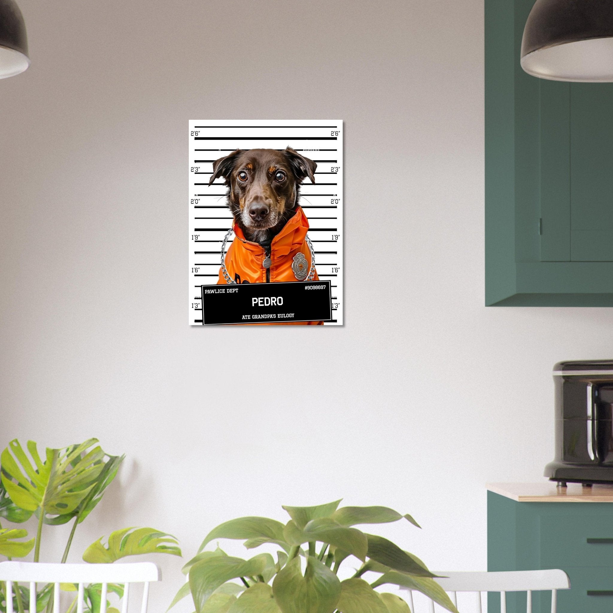 Medium Dog Police Mugshot Portrait Poster Custom Print, Pet Criminal Poster - WallArtPrints4U