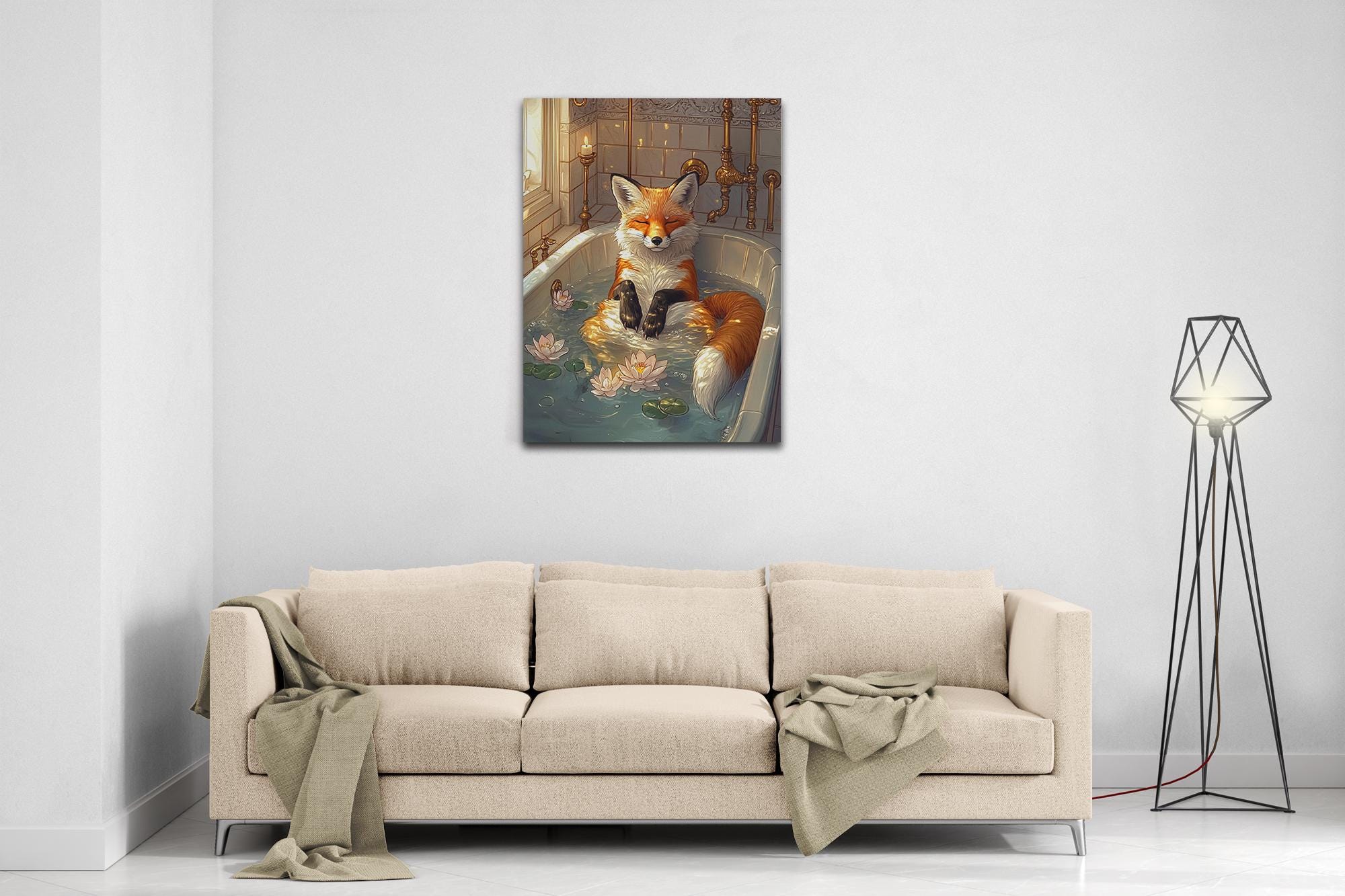 Mindful Fox Canvas Vintage Bathtub Wall Art Feminist Meditation Decor Jungle Luxury Aesthetic - WallArtPrints4U