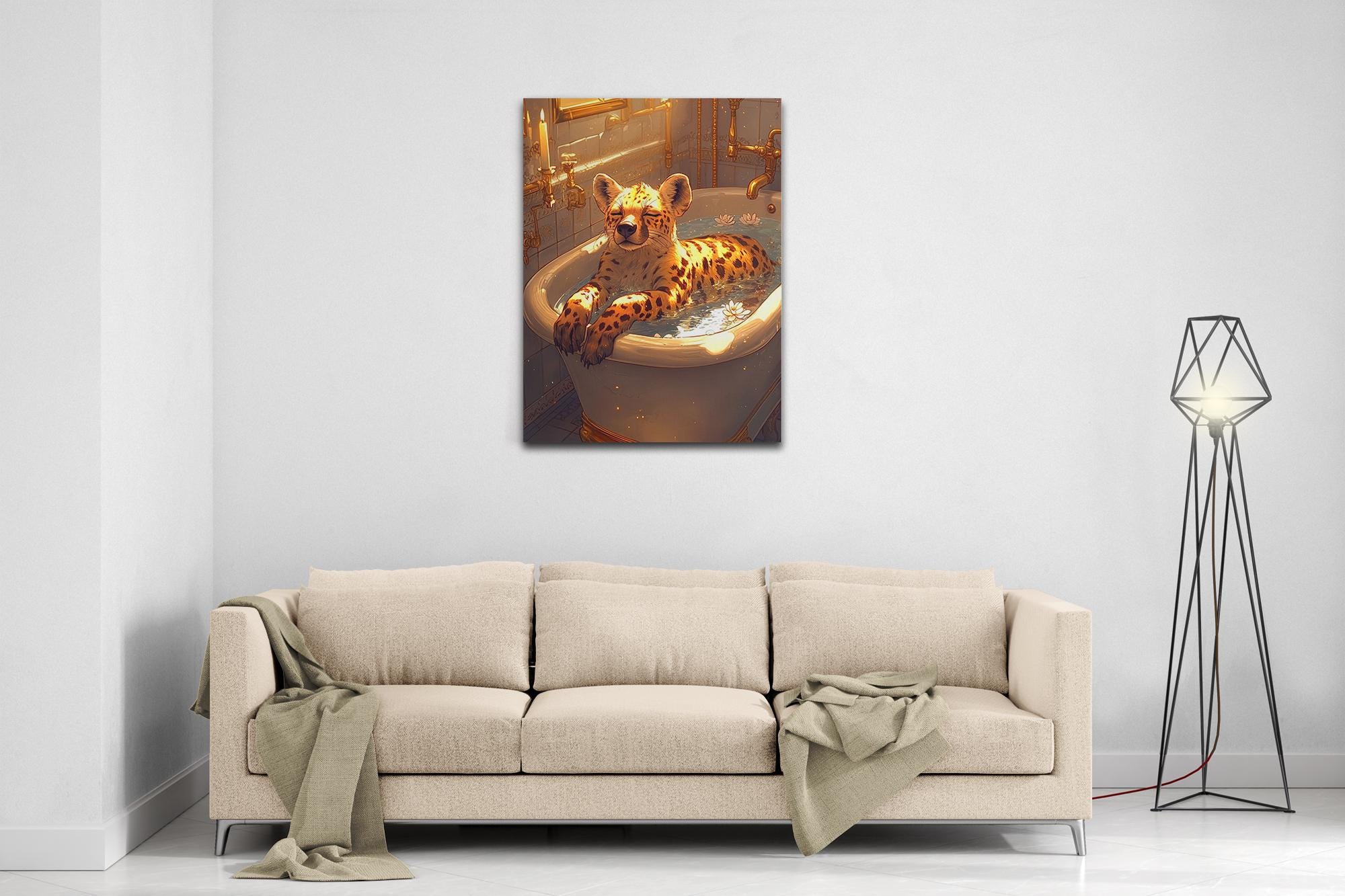 Mindful Hyena Canvas Vintage Bathtub Wall Art Feminist Meditation Decor - WallArtPrints4U